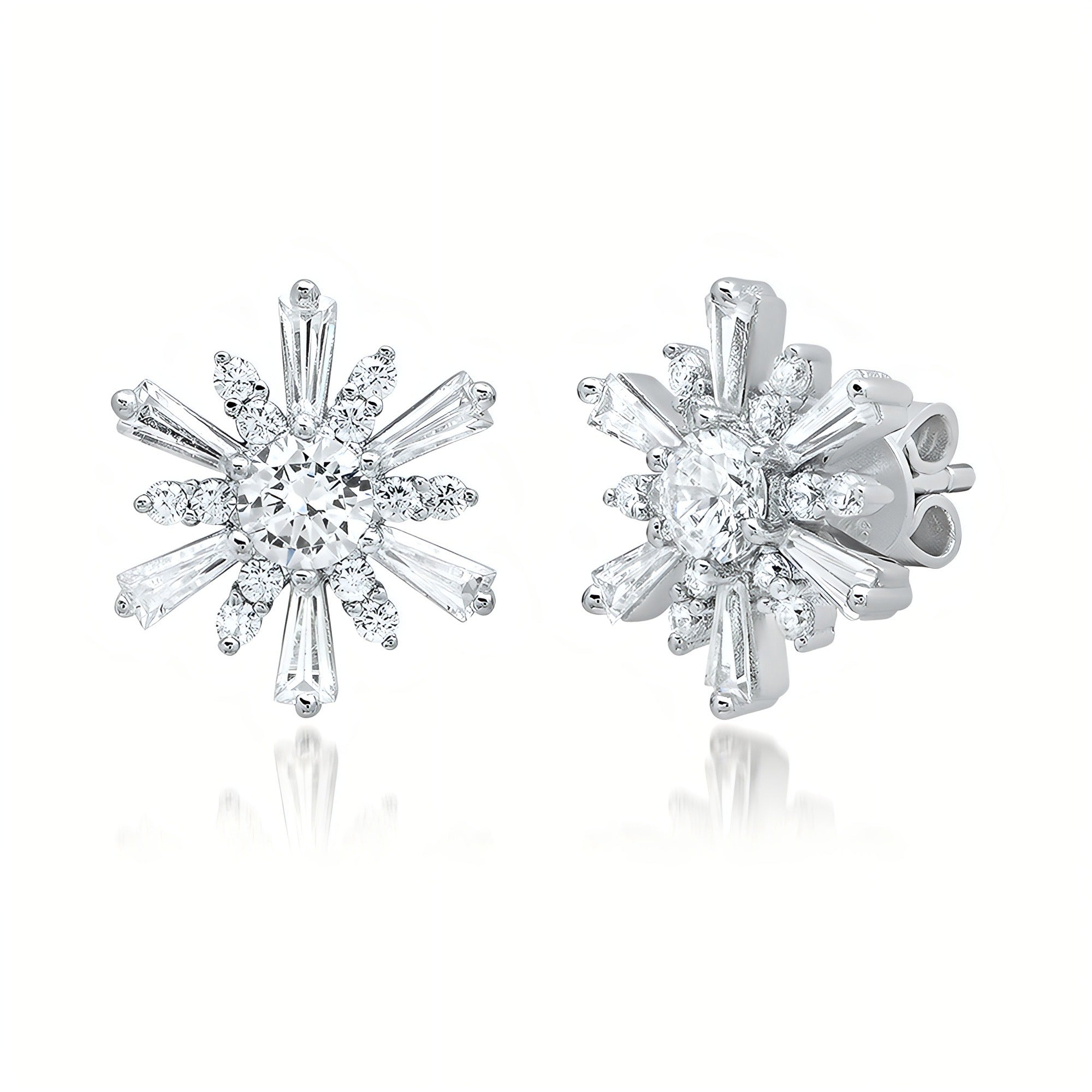 Ear Cuff in Diamond simulated, front side, stone size 10mm plated in 18k white gold rhodium