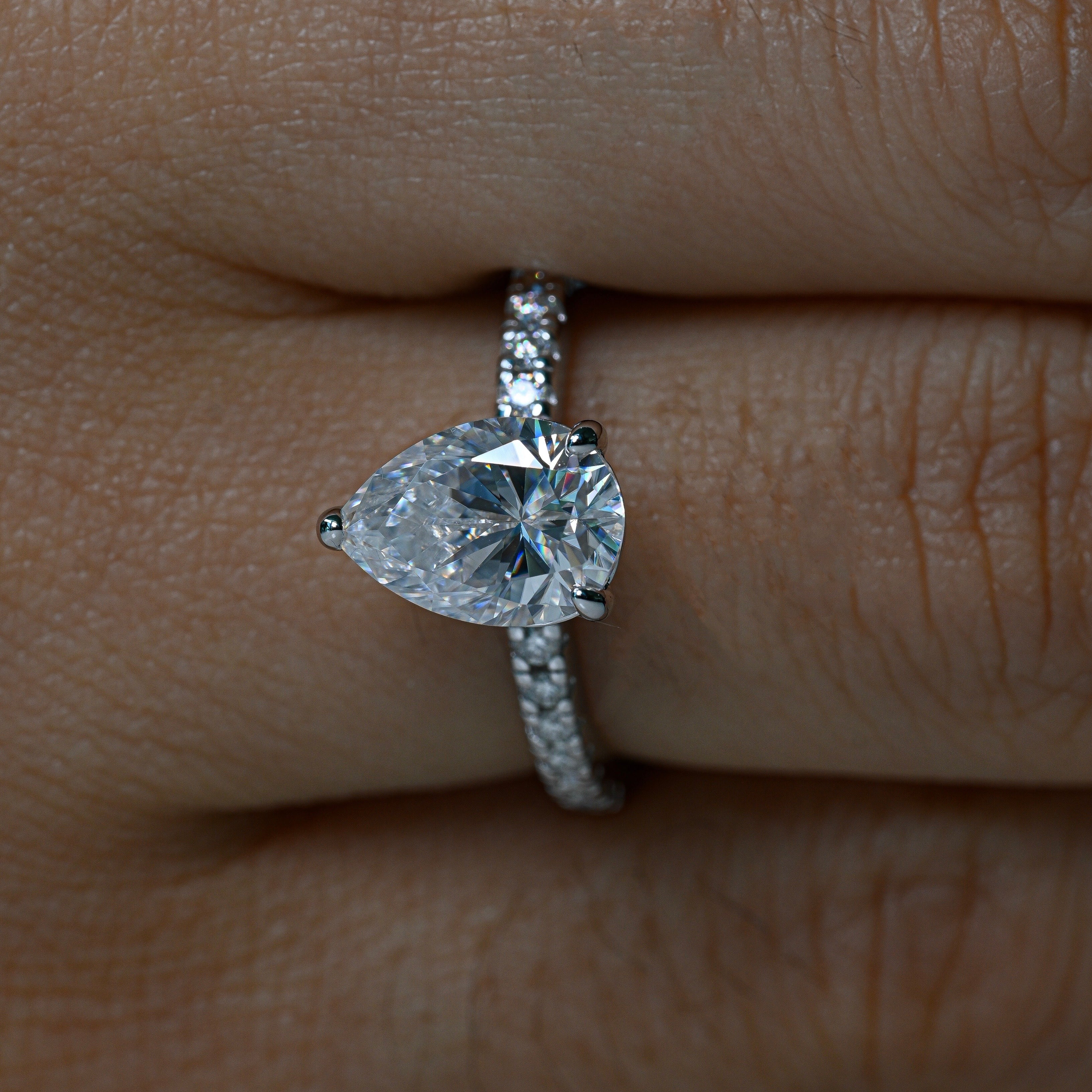 CASSIE 2 Carat Pear-Cut Moissanite Ring in Sterling Silver