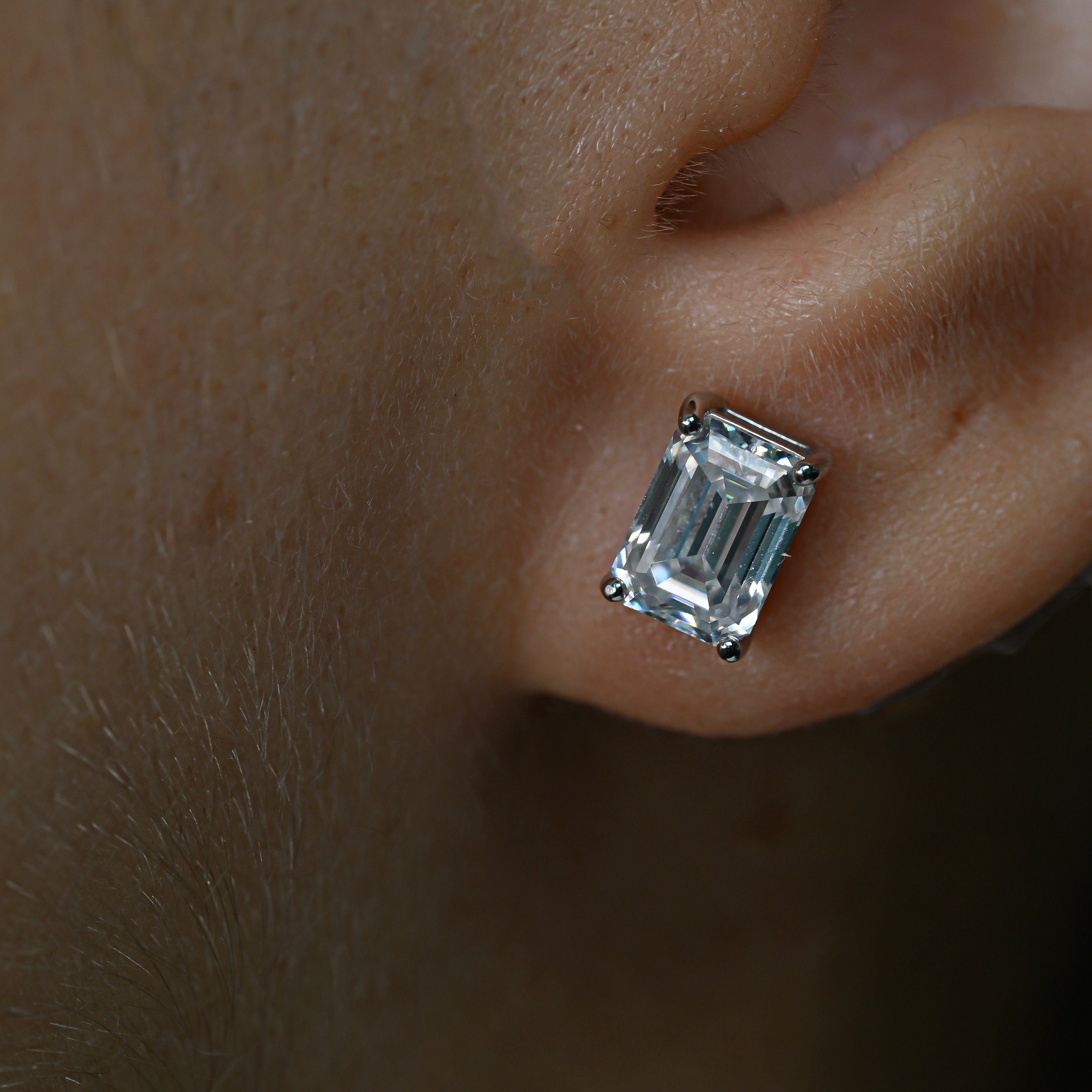 ELARA Emerald Cut Moissanite Stud Earrings – 1 Carat Each