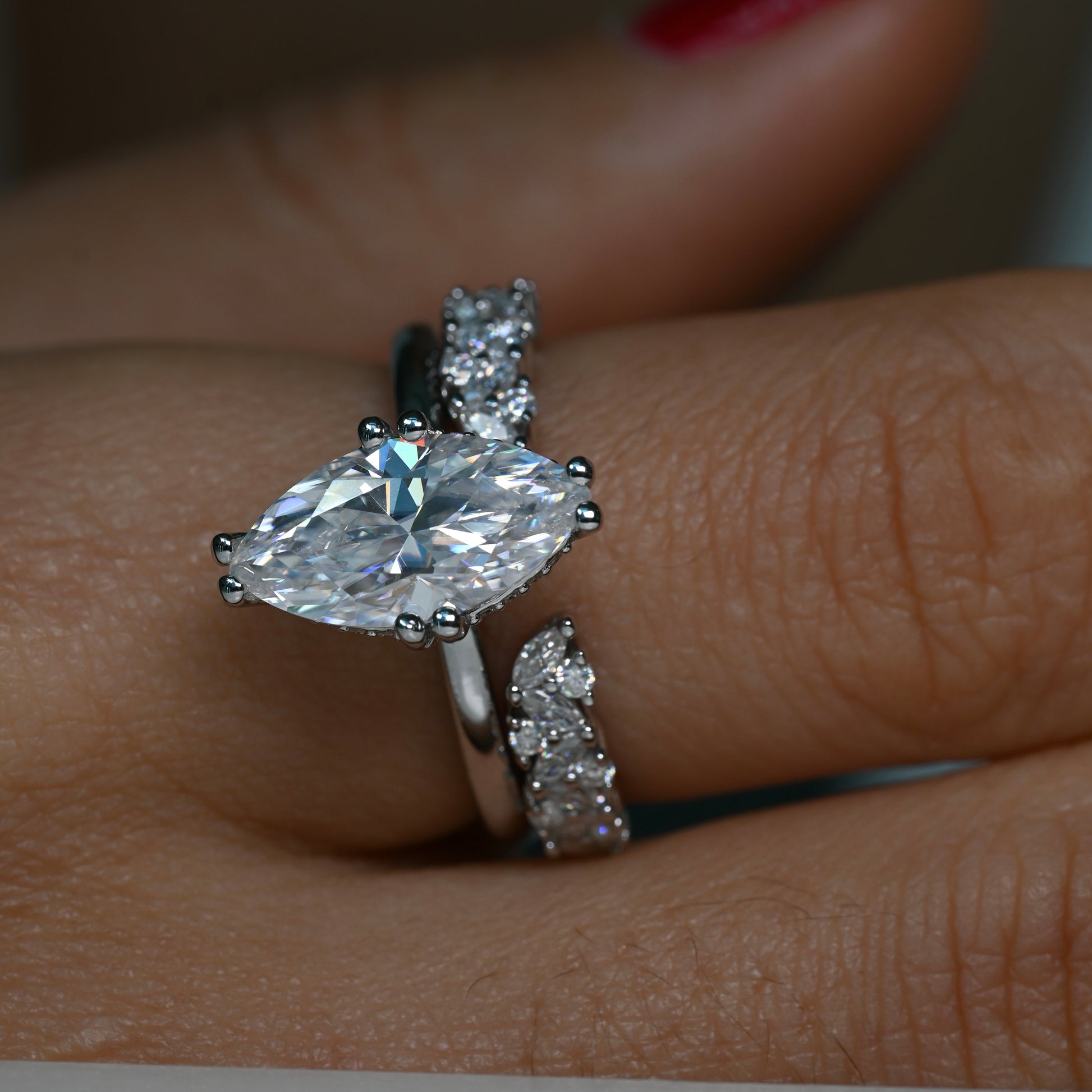 GRACE 3 Carat Marquise Cut Moissanite Ring set in Sterling Silver