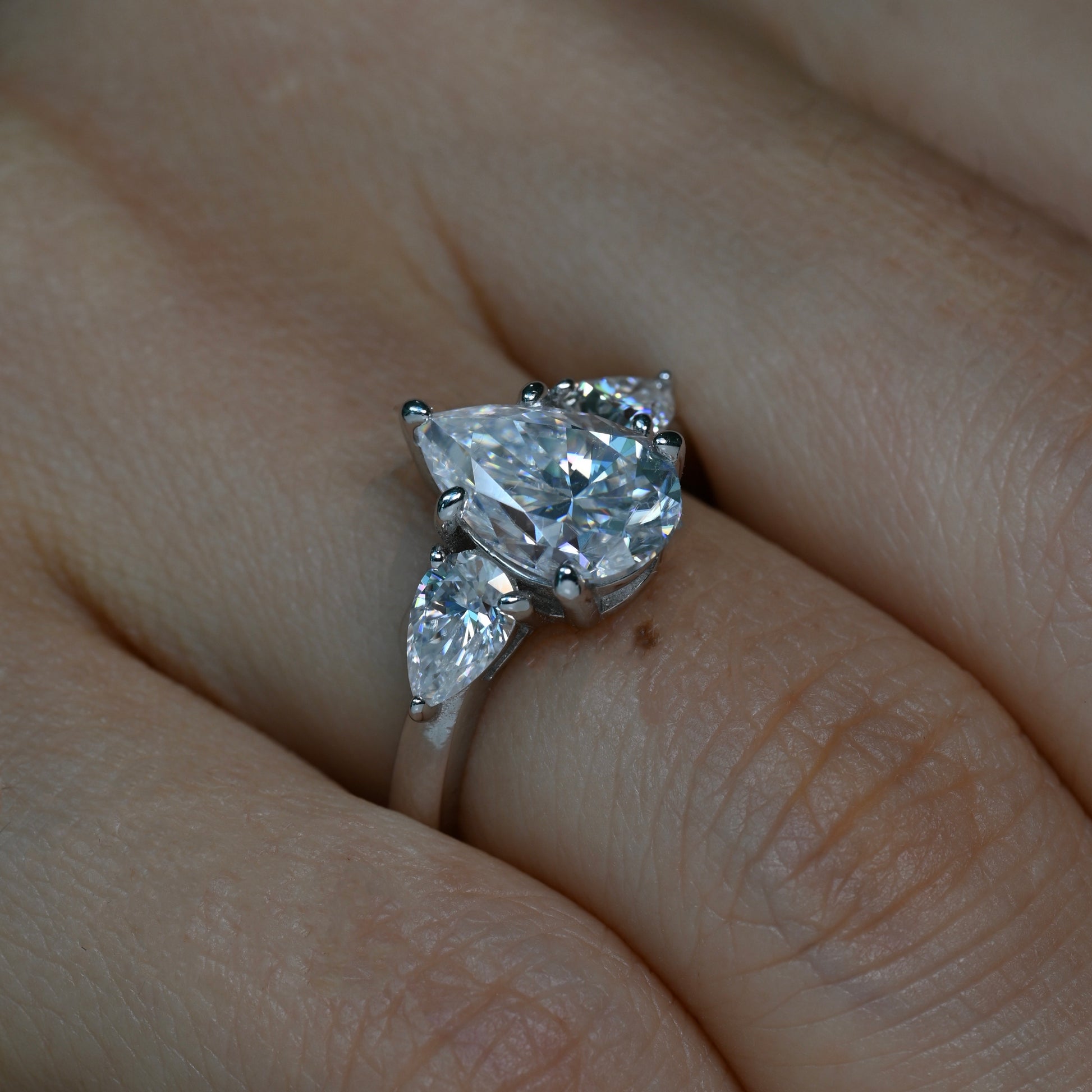 EMMY 3 Carat Pear Cut Moissanite Ring in Sterling Silver