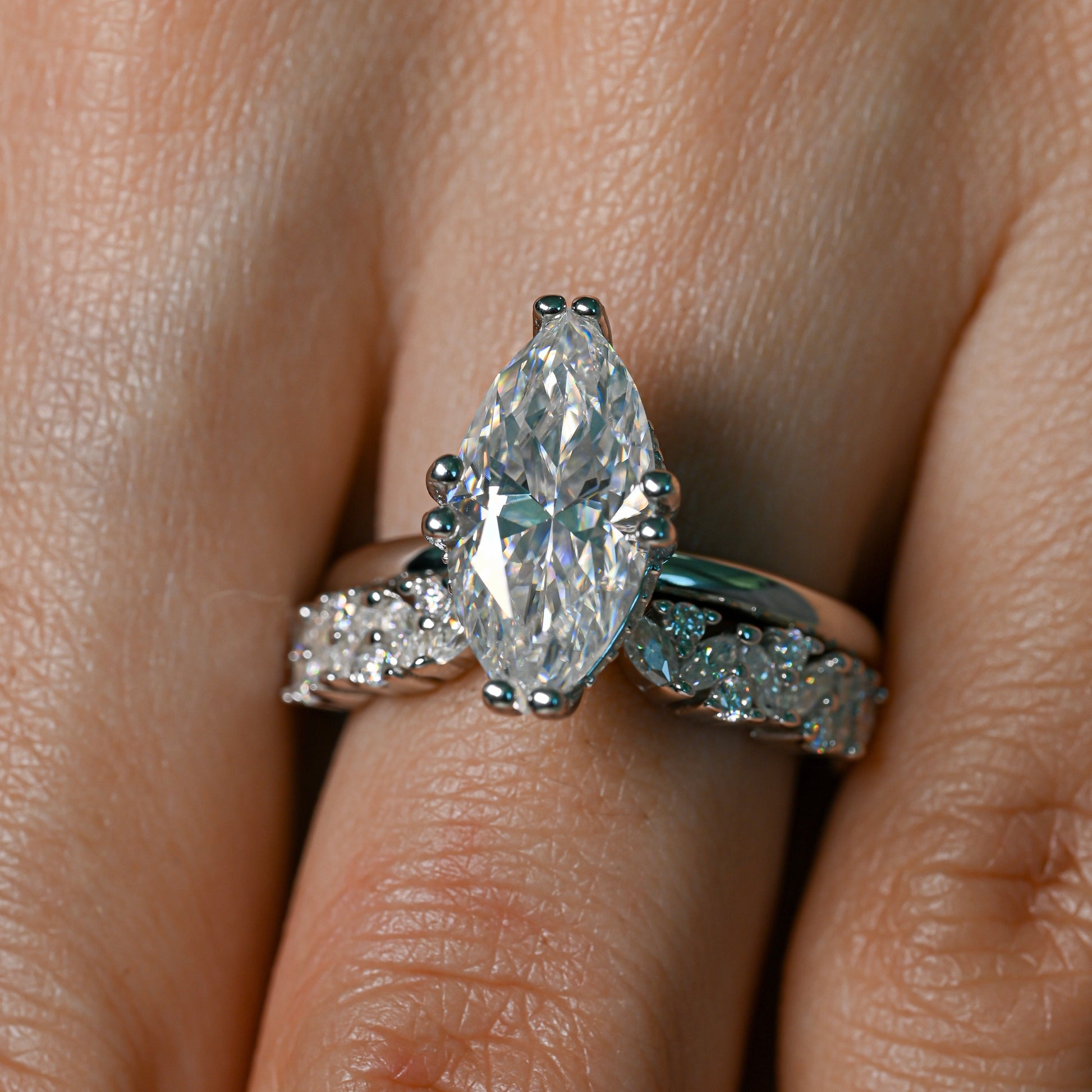 GRACE 3 Carat Marquise Cut Moissanite Ring set in Sterling Silver