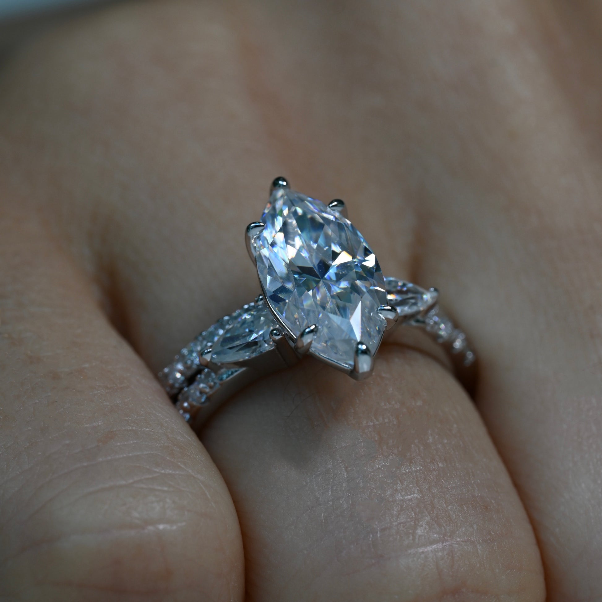 FATIMA 3 Carat Marquise Cut Moissanite Ring set in Sterling Silver