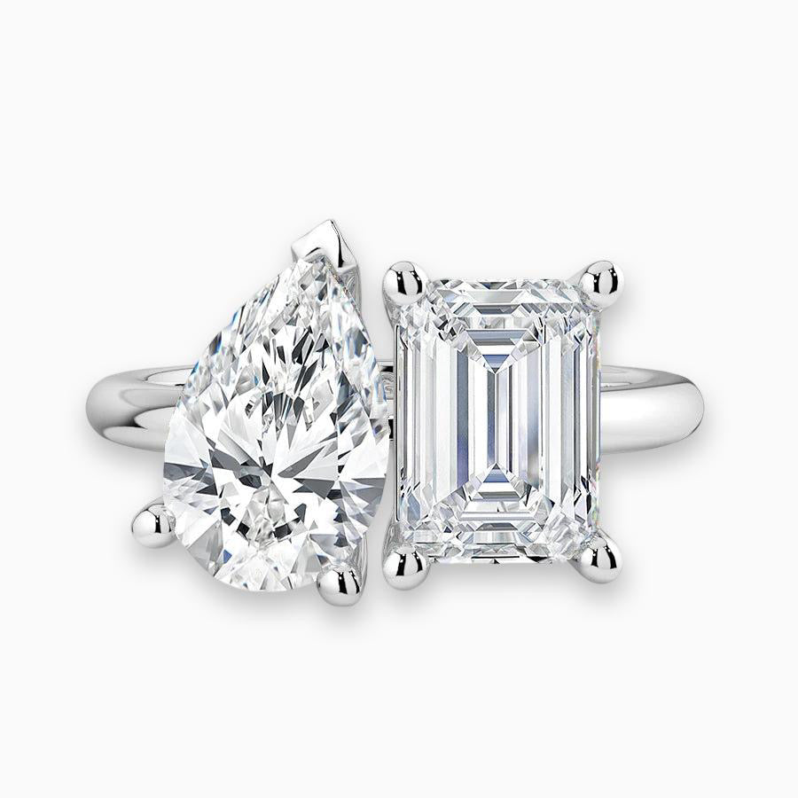 KAREN 4 Carat (2 ct + 2 ct) Emerald & Pear Moissanite Ring in Sterling Silver