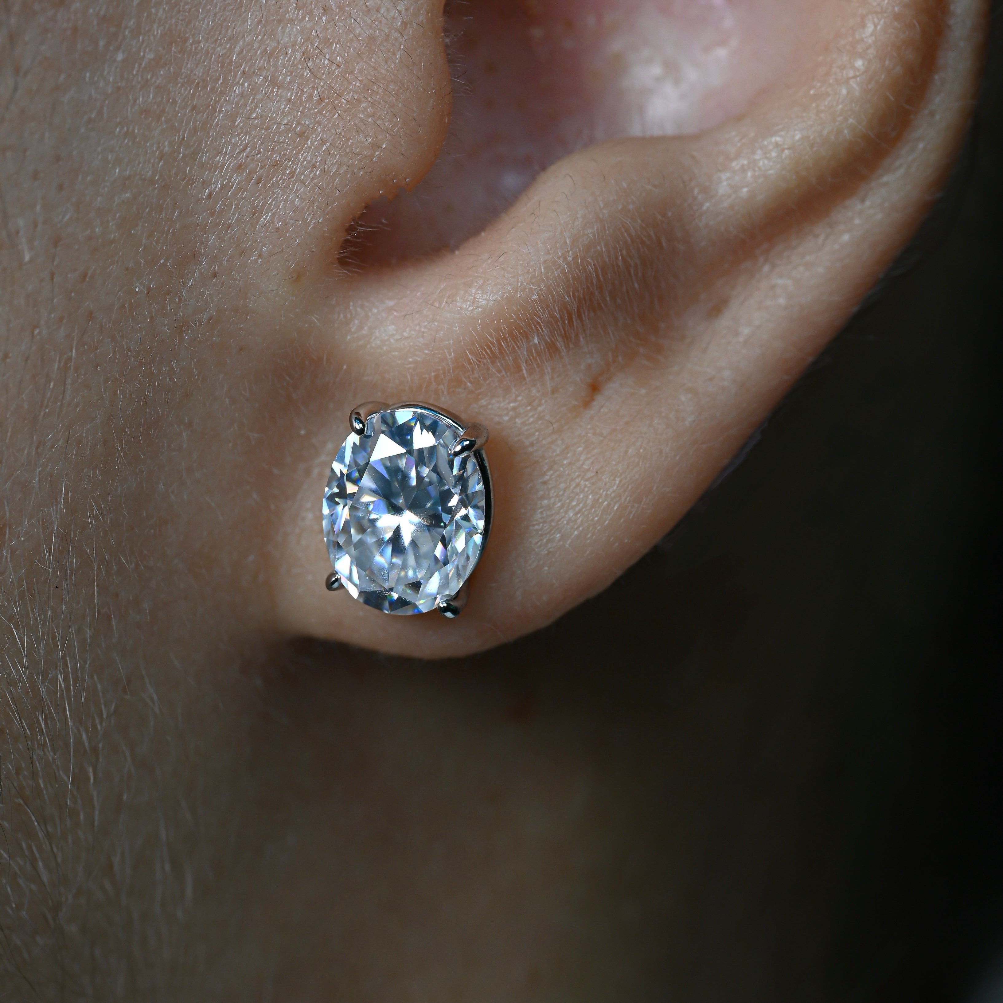 LIANARA Oval Cut Moissanite Stud Earrings – 2 Carat Each