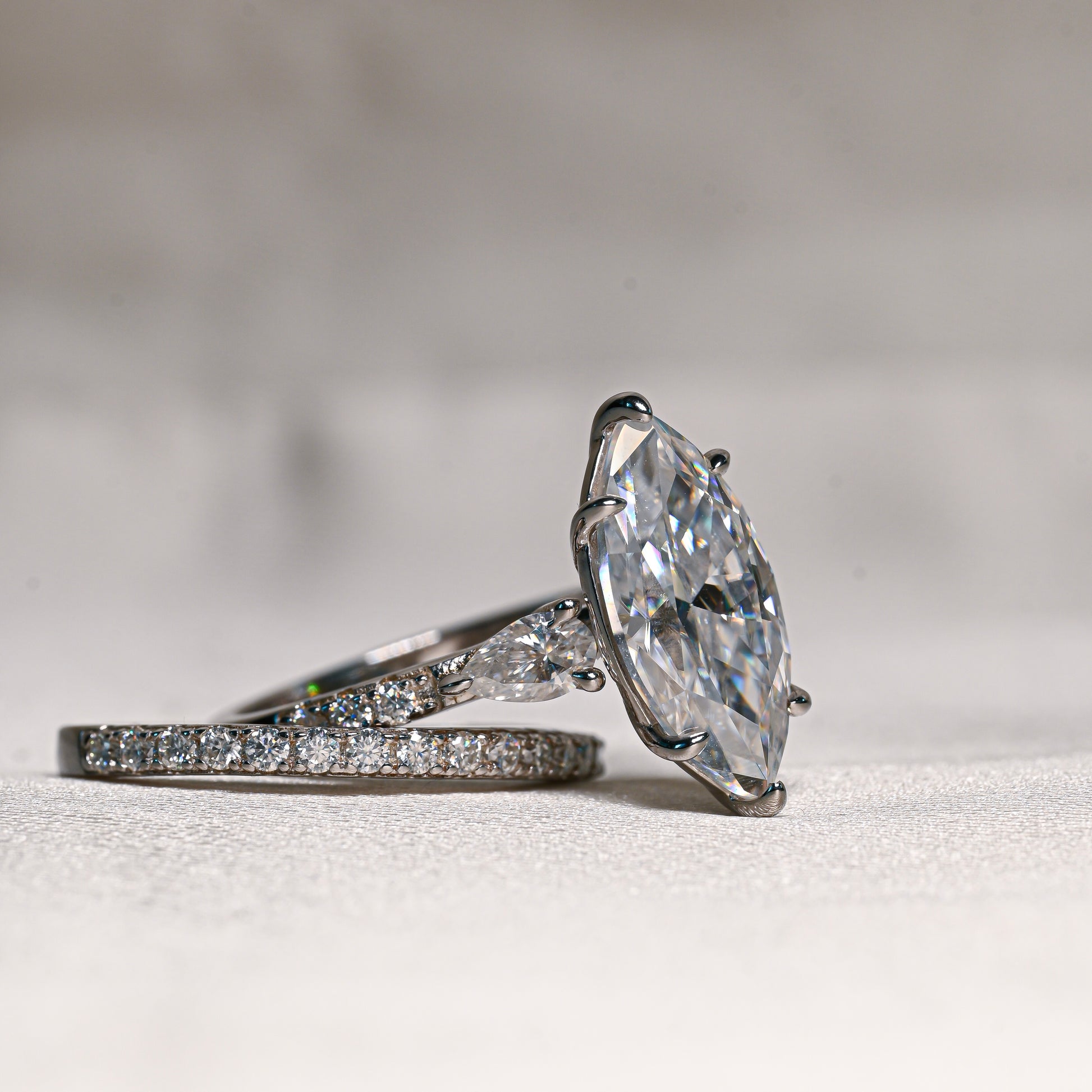 FATIMA 3 Carat Marquise Cut Moissanite Ring set in Sterling Silver