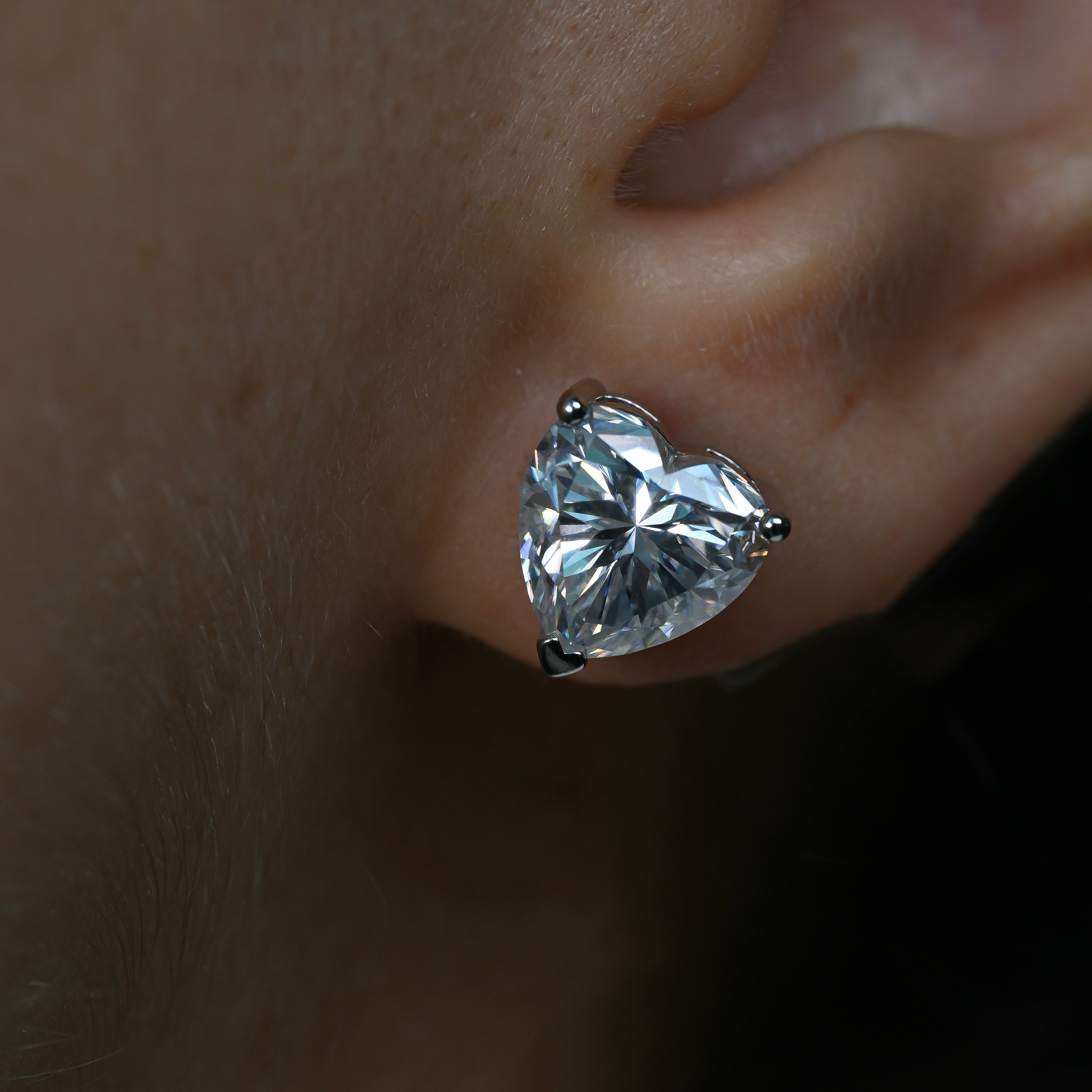 GLORI Heart Cut Moissanite Stud Earrings – 3 Carat Each (9mm)