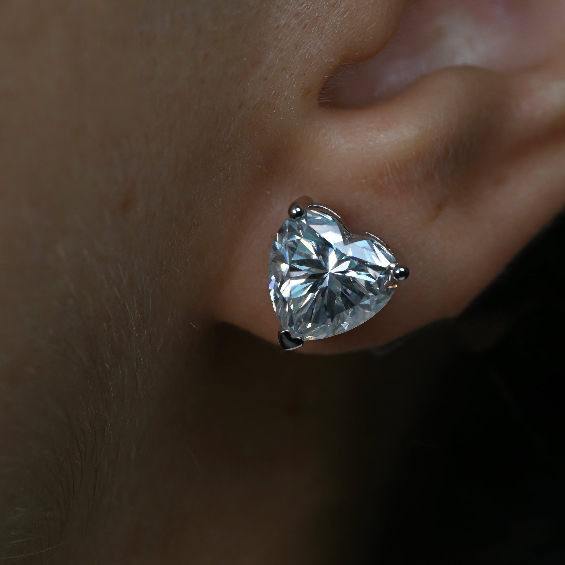 GLORI Heart Cut Moissanite Stud Earrings – 3 Carat Each (9mm)
