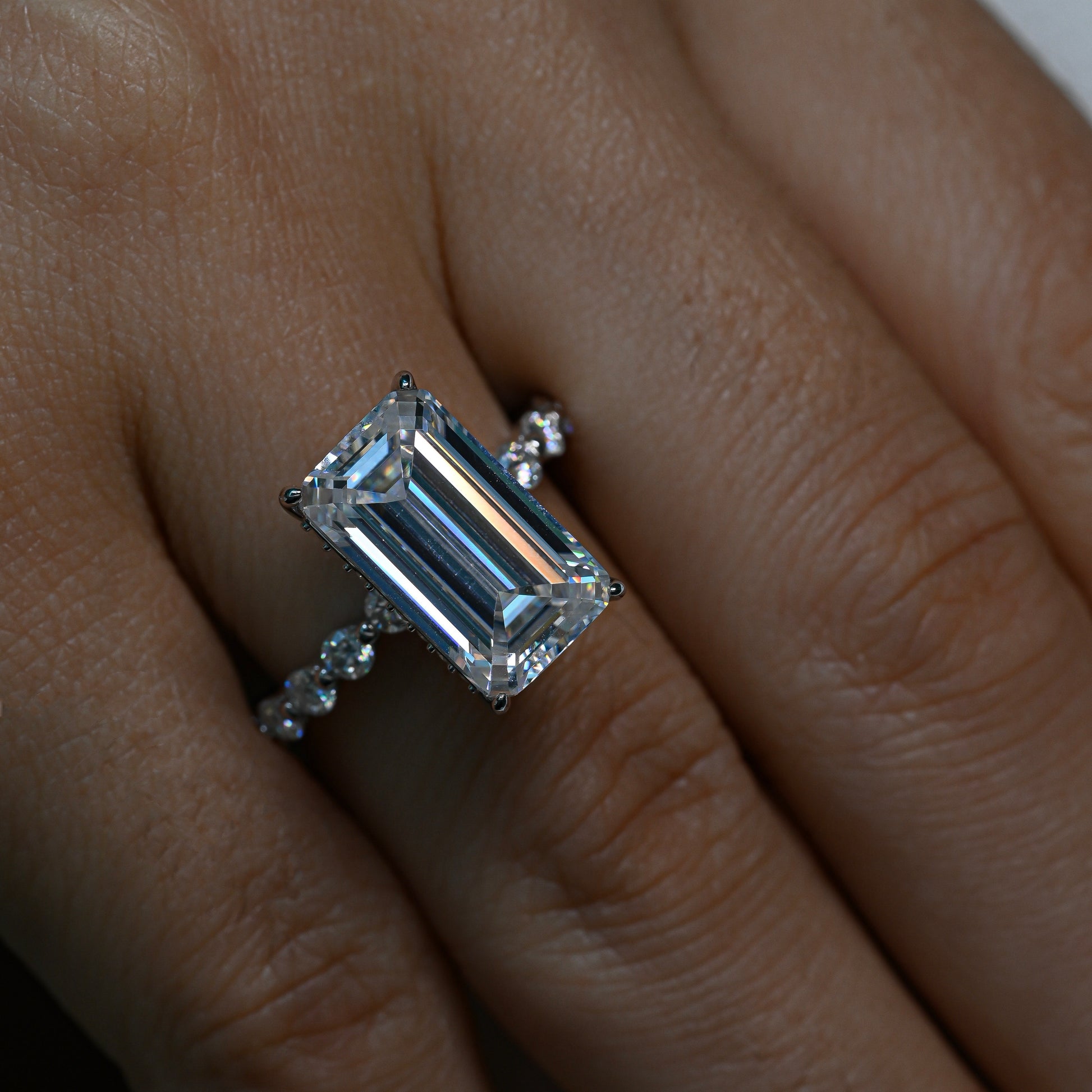 LISA 5 Carat Emerald Cut Moissanite Ring in Sterling Silver