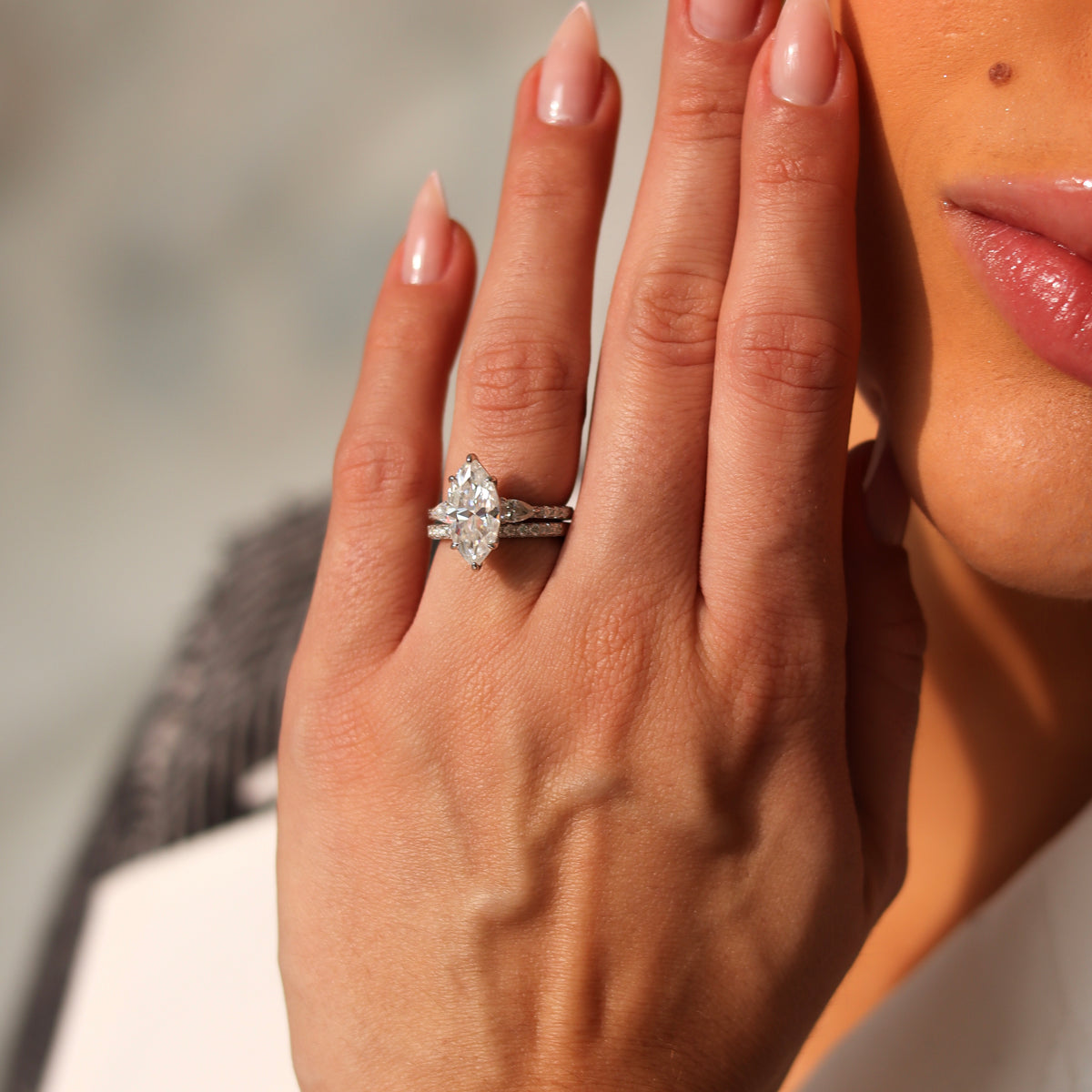 FATIMA 3 Carat Marquise Cut Moissanite Ring set in Sterling Silver