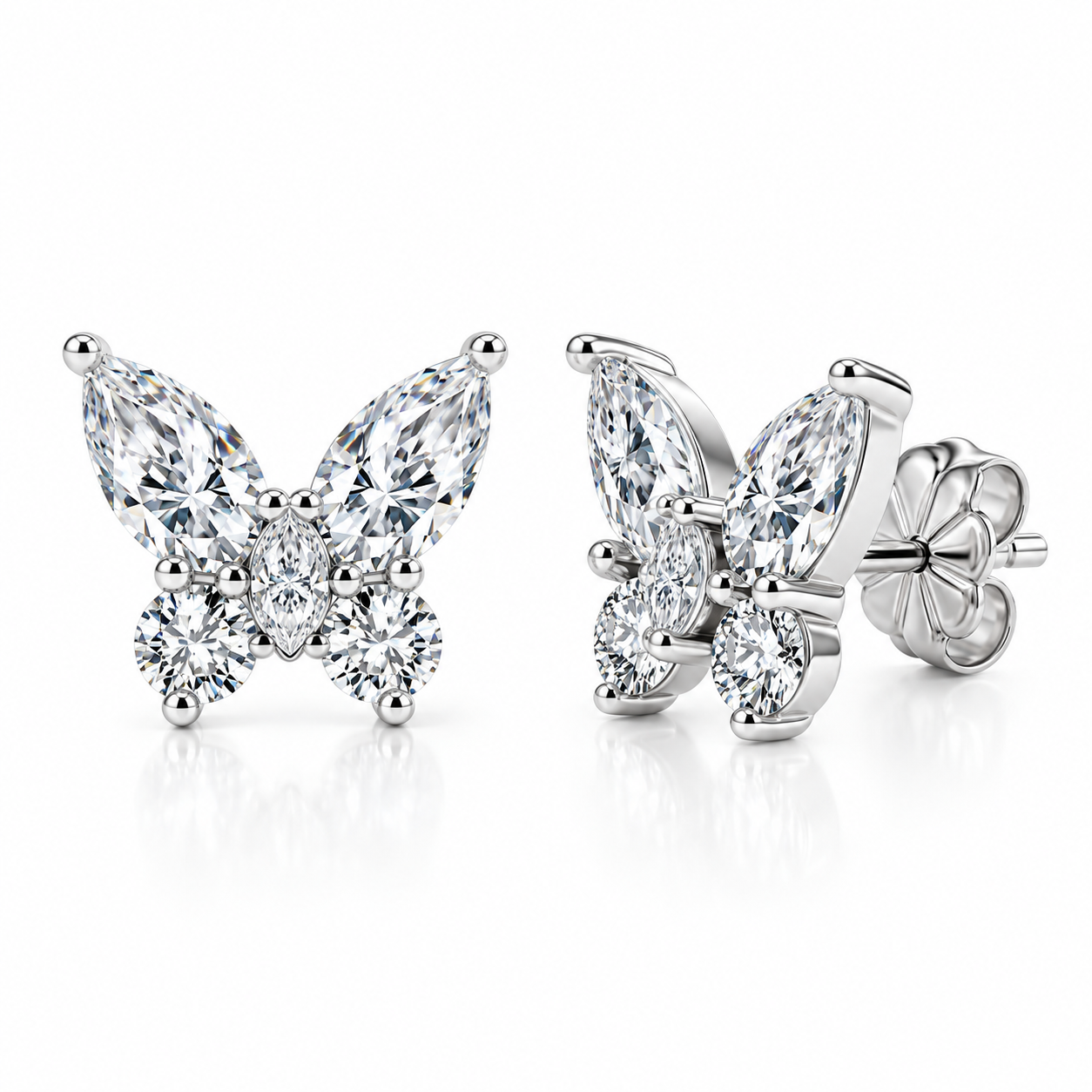 AMANDA 0.35ct Pear Cut + 0.06ct Round Cut Carat Moissanite Earrinngs in Sterling Silver