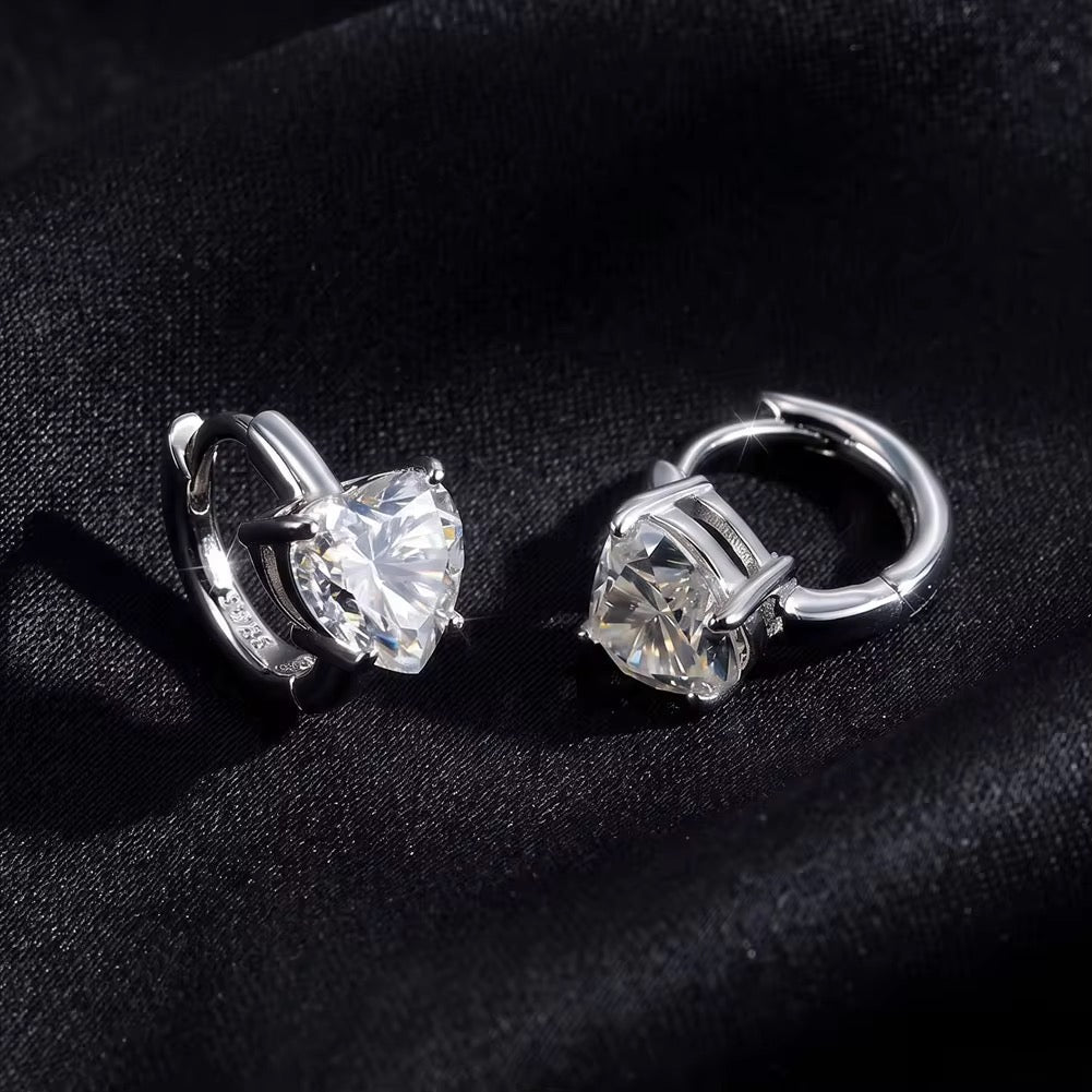 OLYMPIA Heart Cut Moissanite Huggie Earrings – 1 Carat Each (6.5mm)