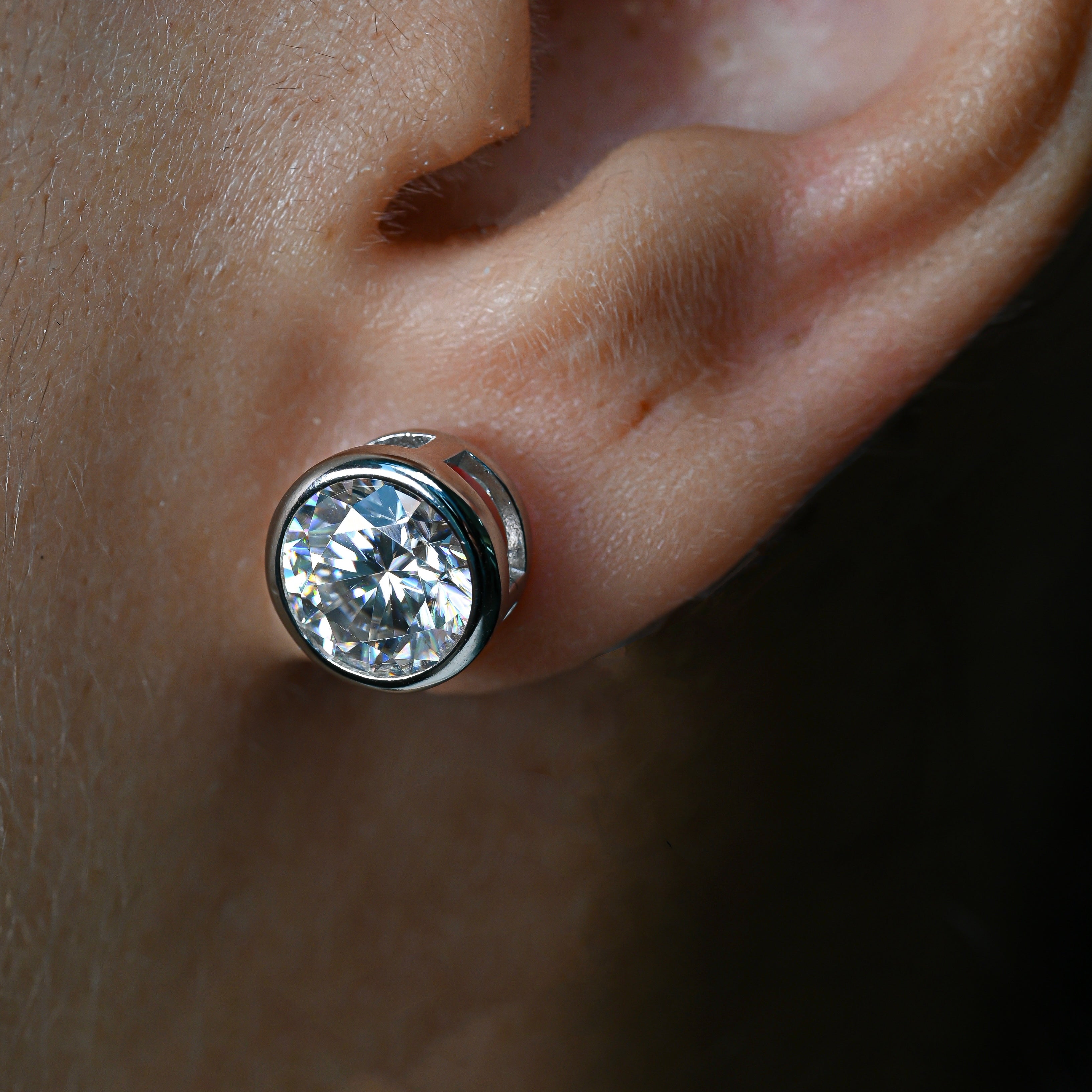 HAZEL Round Cut Moissanite Stud Earrings – 2 Carat Each (8mm)