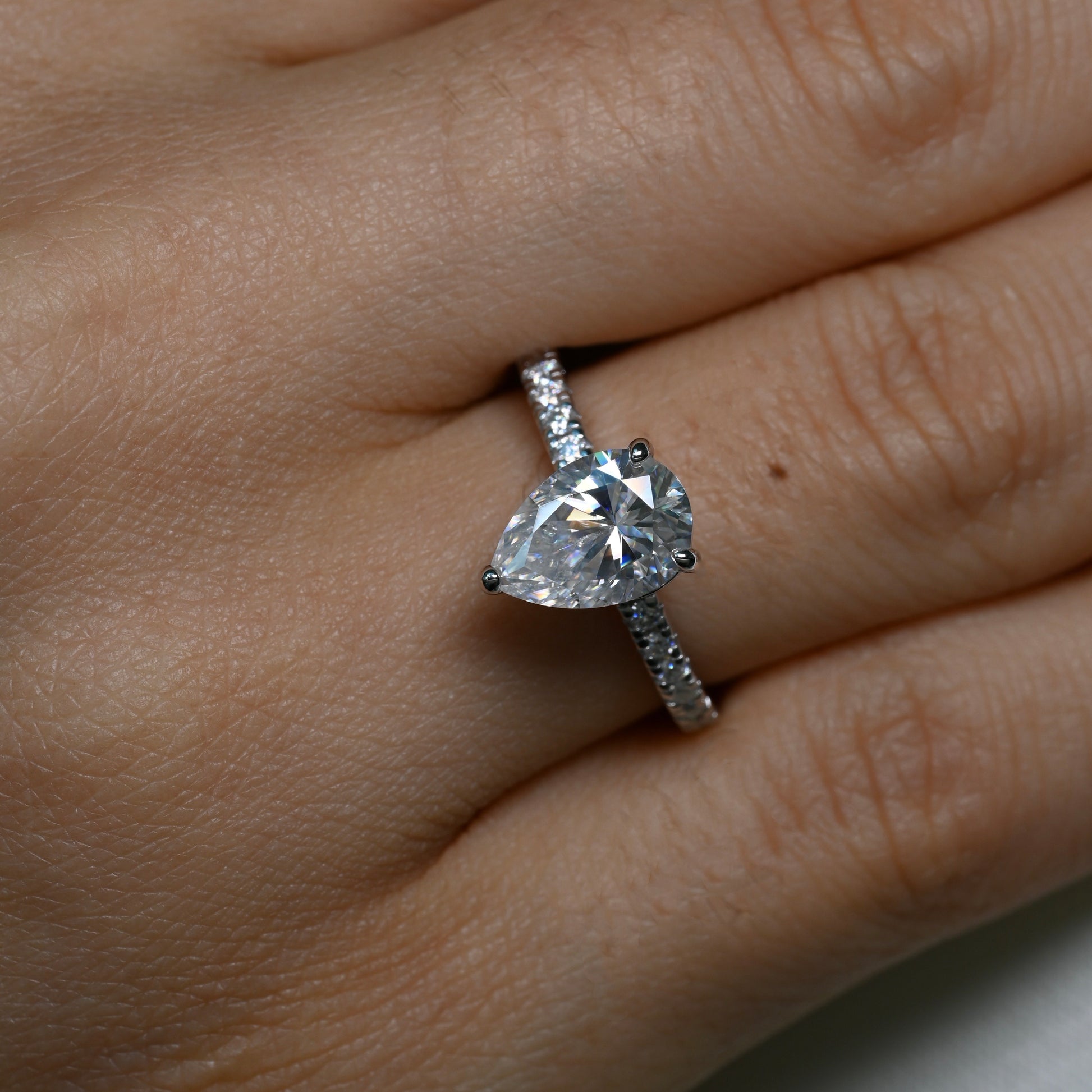 CASSIE 2 Carat Pear-Cut Moissanite Ring in Sterling Silver