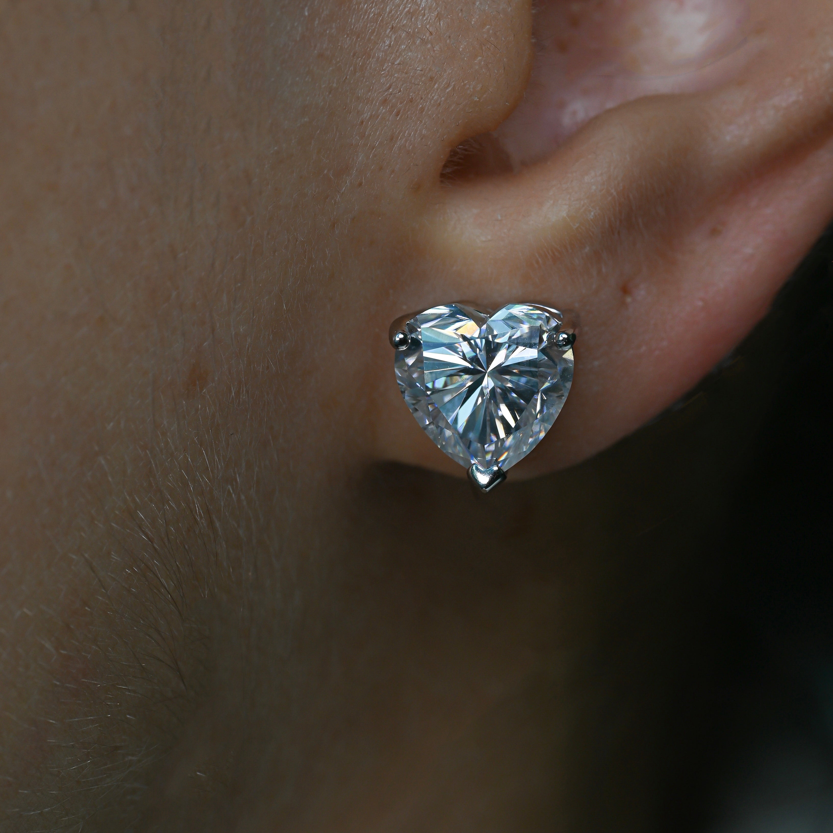 MAITHA Heart Cut Moissanite Stud Earrings – 4 Carat Each (10mm)