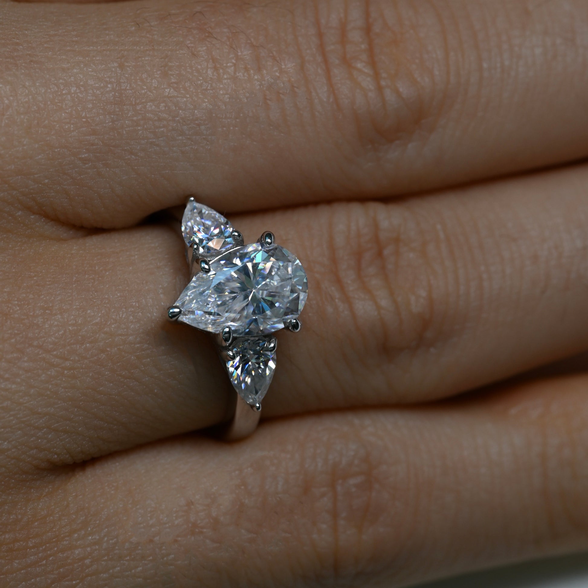 EMMY 3 Carat Pear Cut Moissanite Ring in Sterling Silver