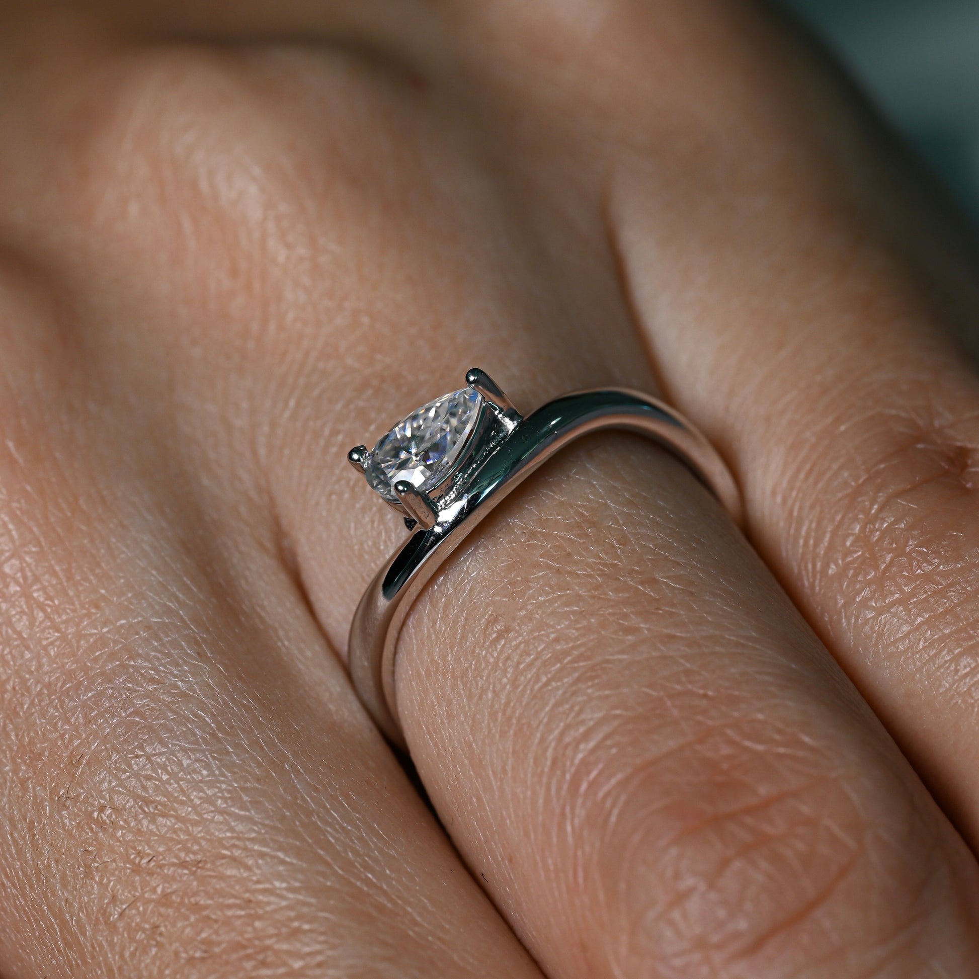 ROMANA 0.5 Carat Pear-Cut Moissanite Ring in Sterling Silver