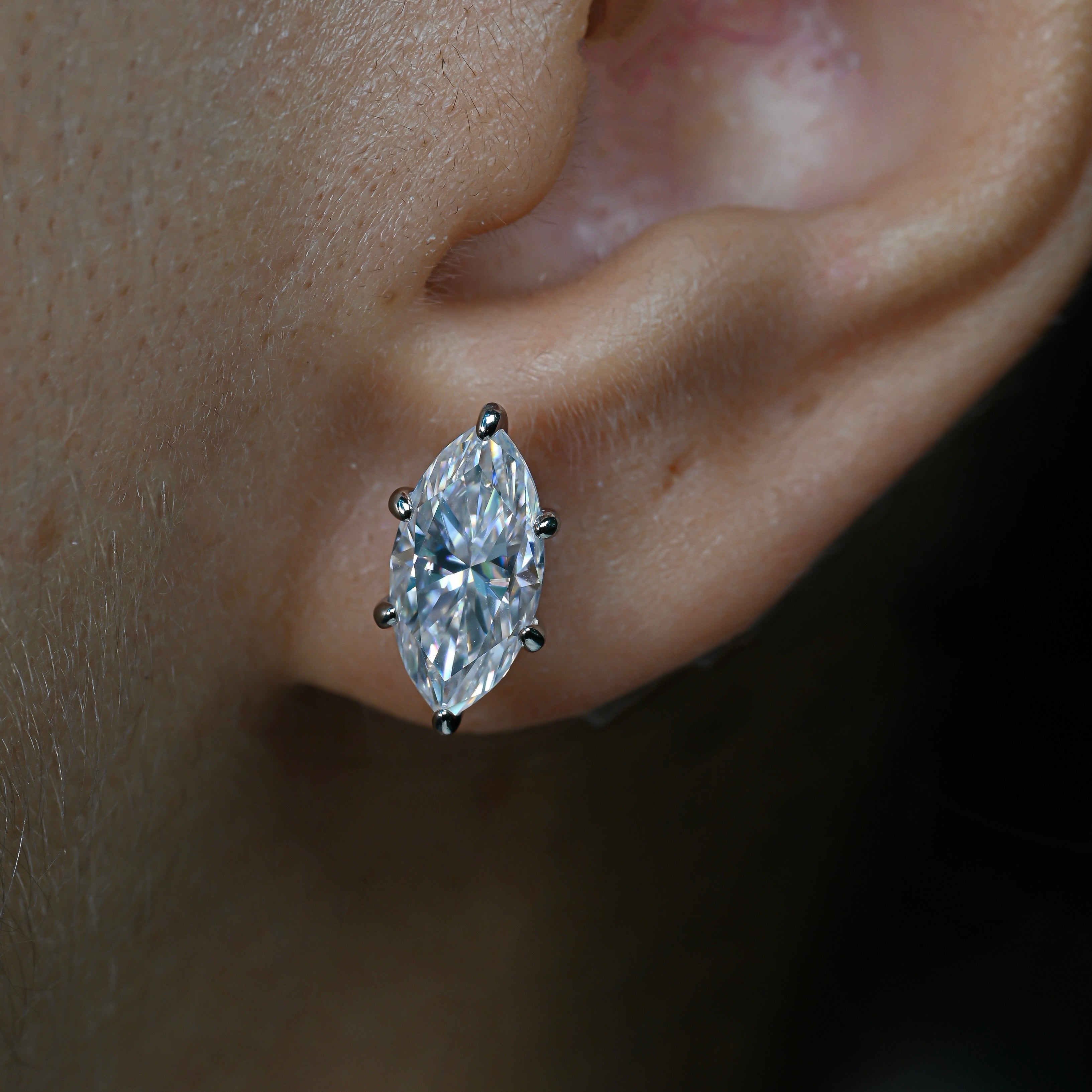 LARA Marquise Cut Moissanite Stud Earrings – 2 Carat Each