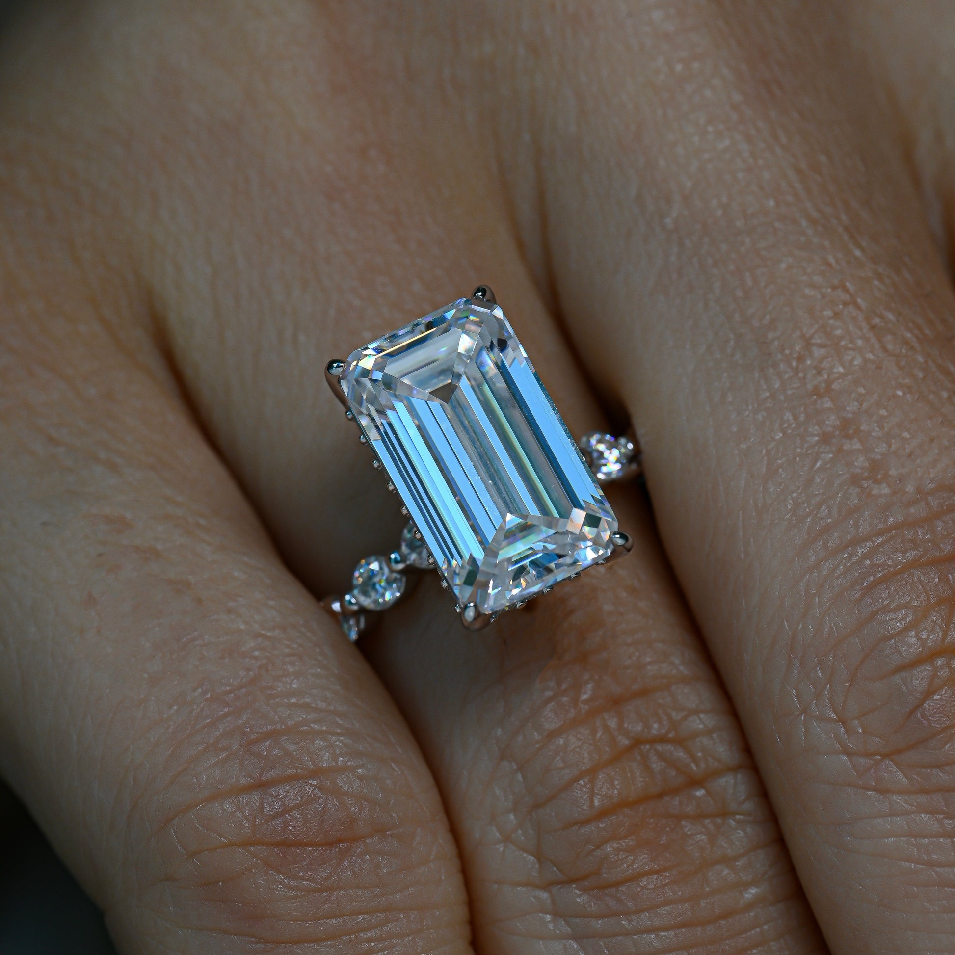 LISA 5 Carat Emerald Cut Moissanite Ring in Sterling Silver