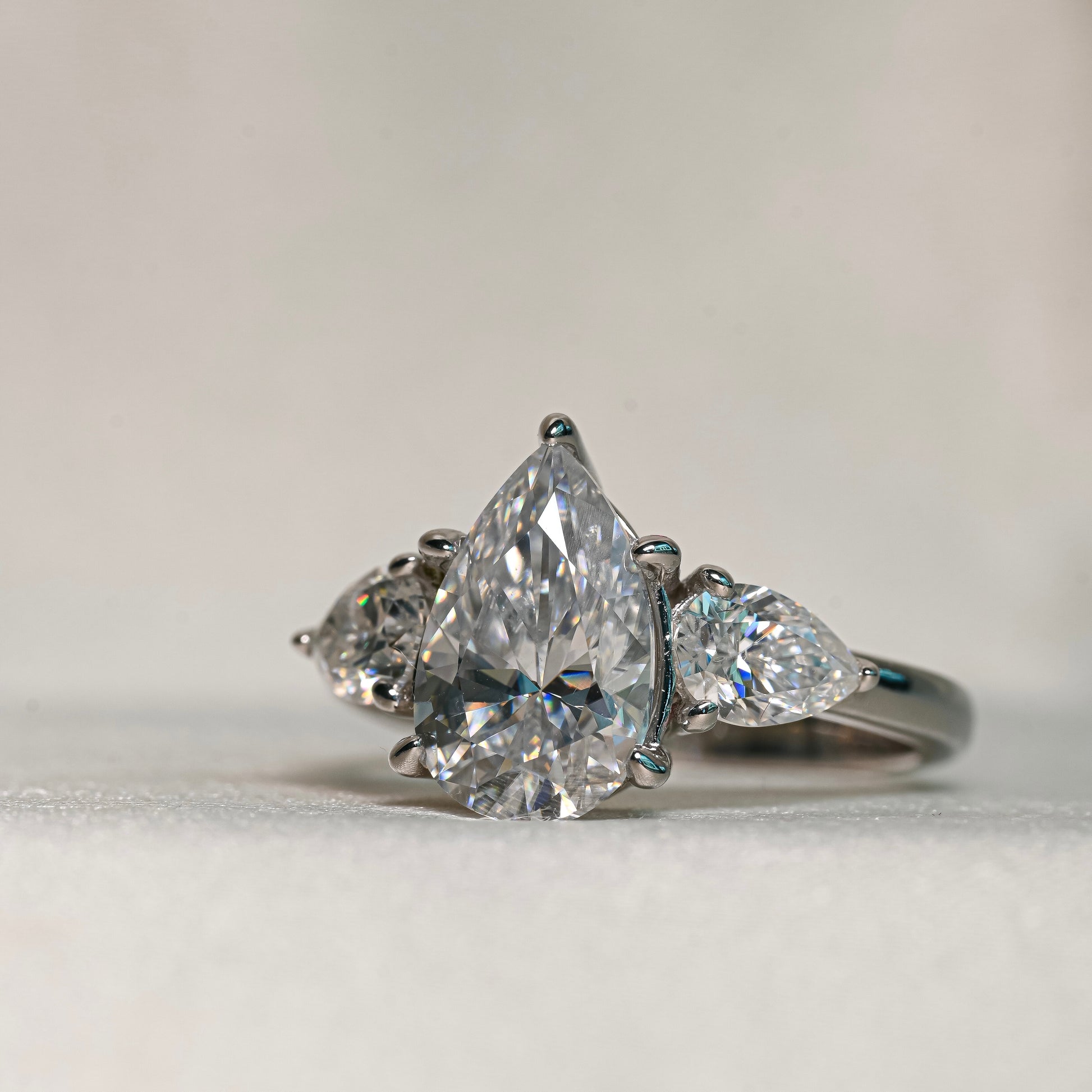 EMMY 3 Carat Pear Cut Moissanite Ring in Sterling Silver