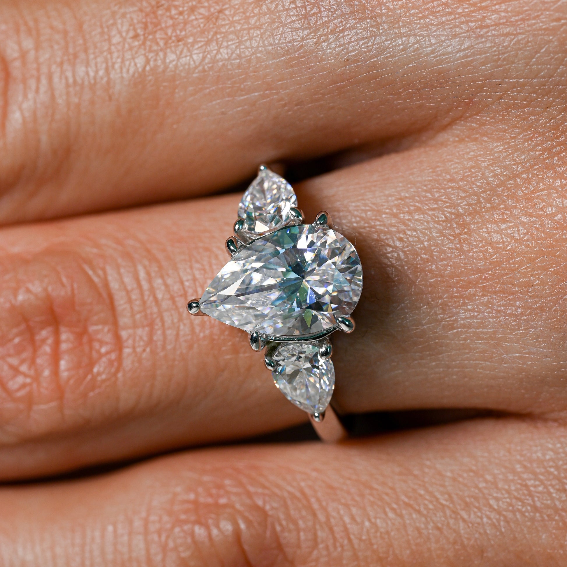 EMMY 3 Carat Pear Cut Moissanite Ring in Sterling Silver