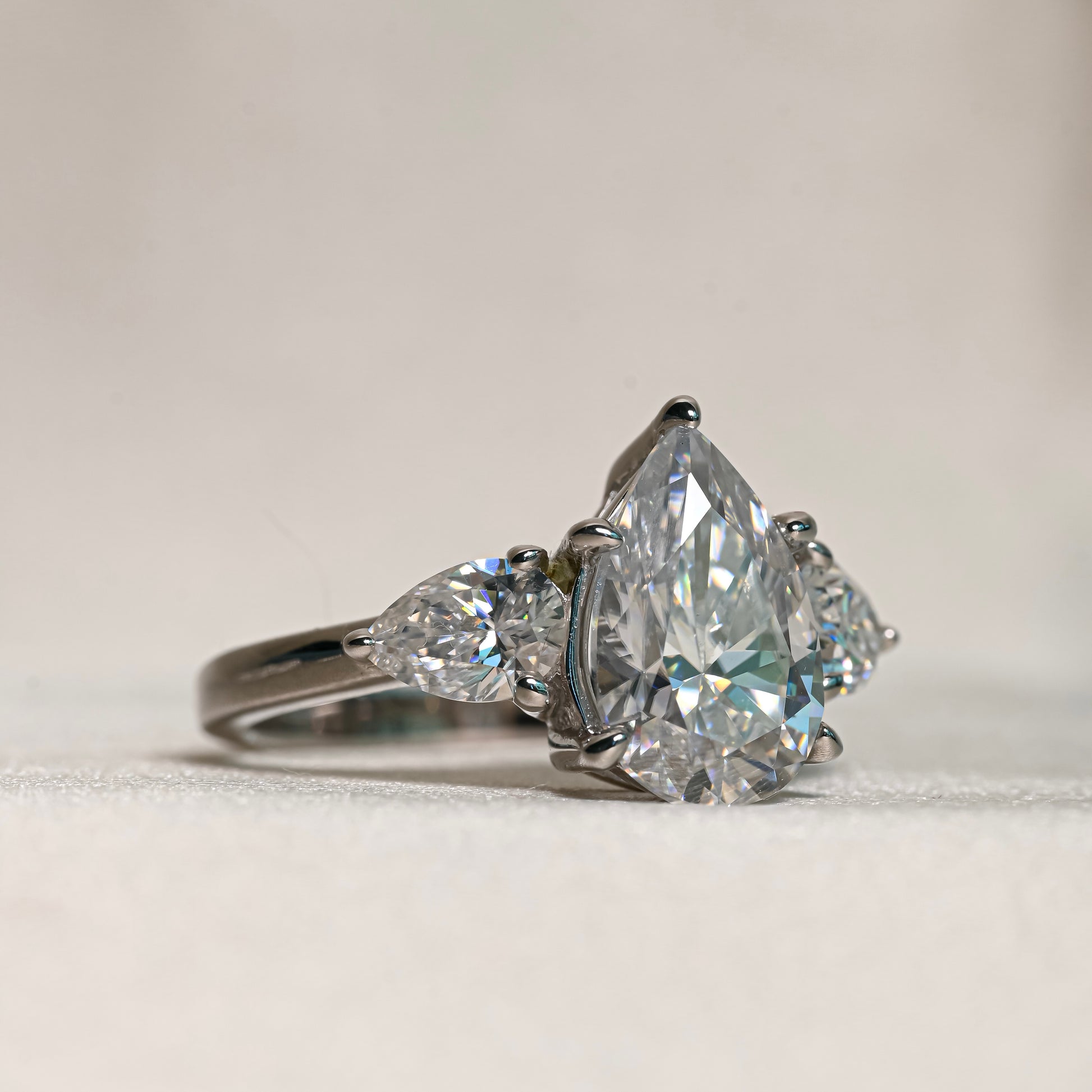 EMMY 3 Carat Pear Cut Moissanite Ring in Sterling Silver