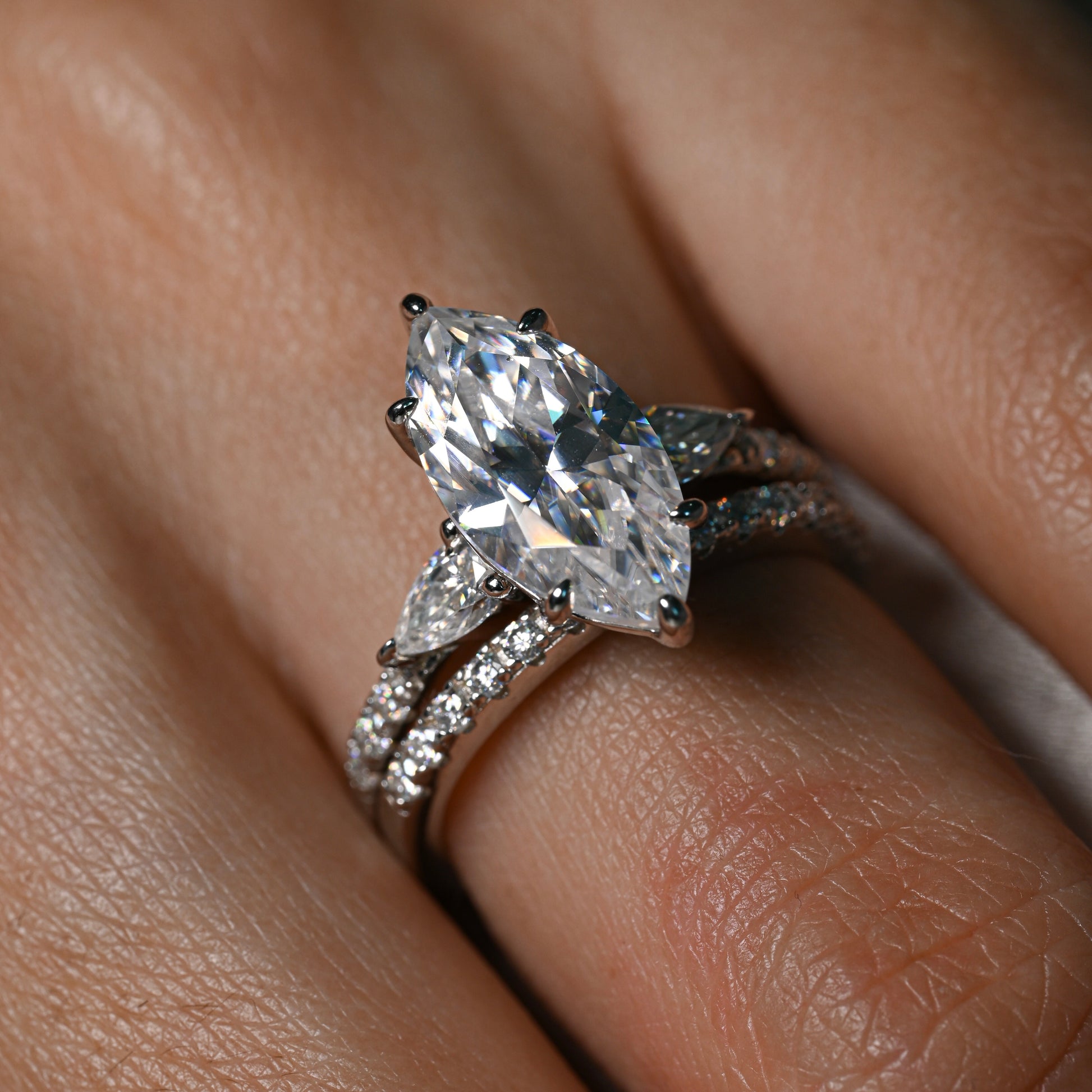 FATIMA 3 Carat Marquise Cut Moissanite Ring set in Sterling Silver