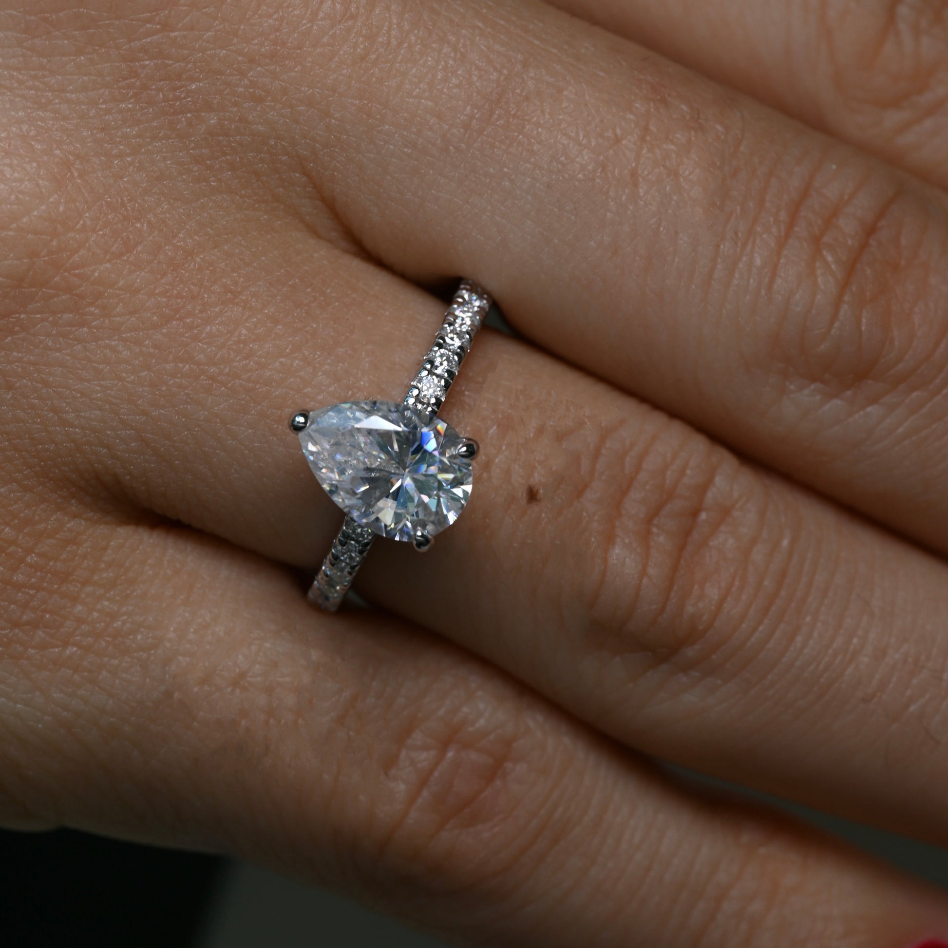CASSIE 2 Carat Pear-Cut Moissanite Ring in Sterling Silver