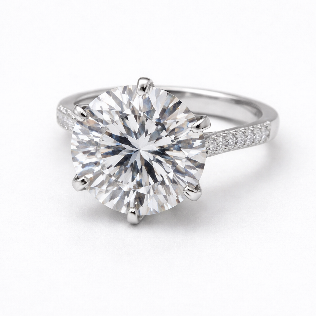 ANGELICA 5 Carat Round Brilliant Moissanite Ring in Sterling Silver