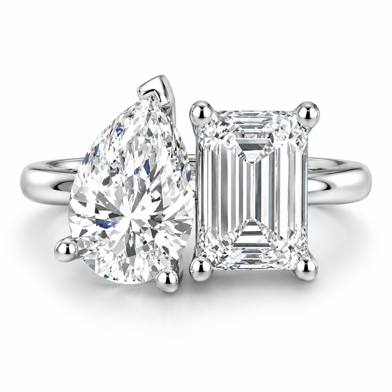KAREN 4 Carat (2 ct + 2 ct) Emerald & Pear Moissanite Ring in Sterling Silver
