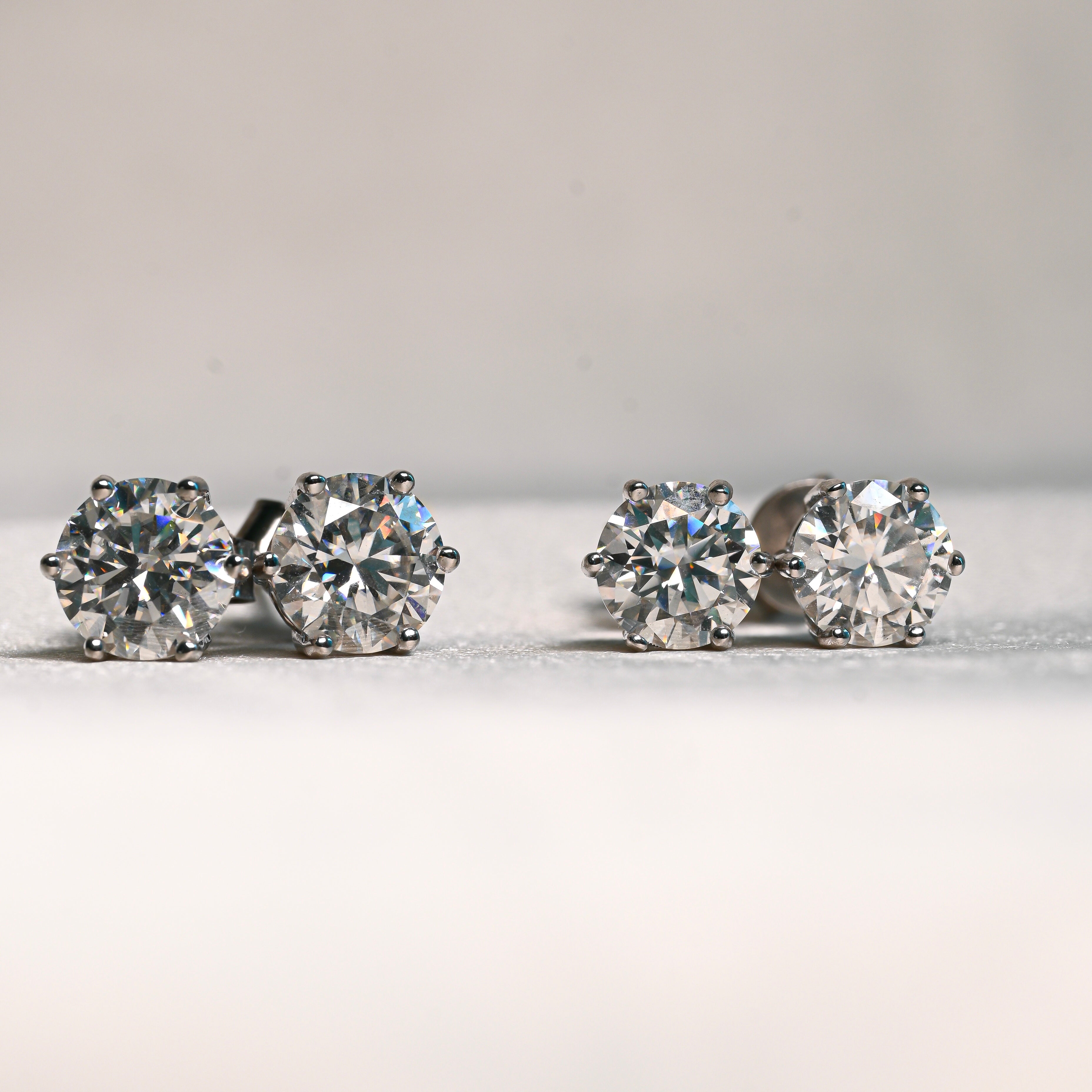 CINDY Round Cut Moissanite Stud Earring Set – 0.1 + 0.3 Carat Each (3mm, 4mm)