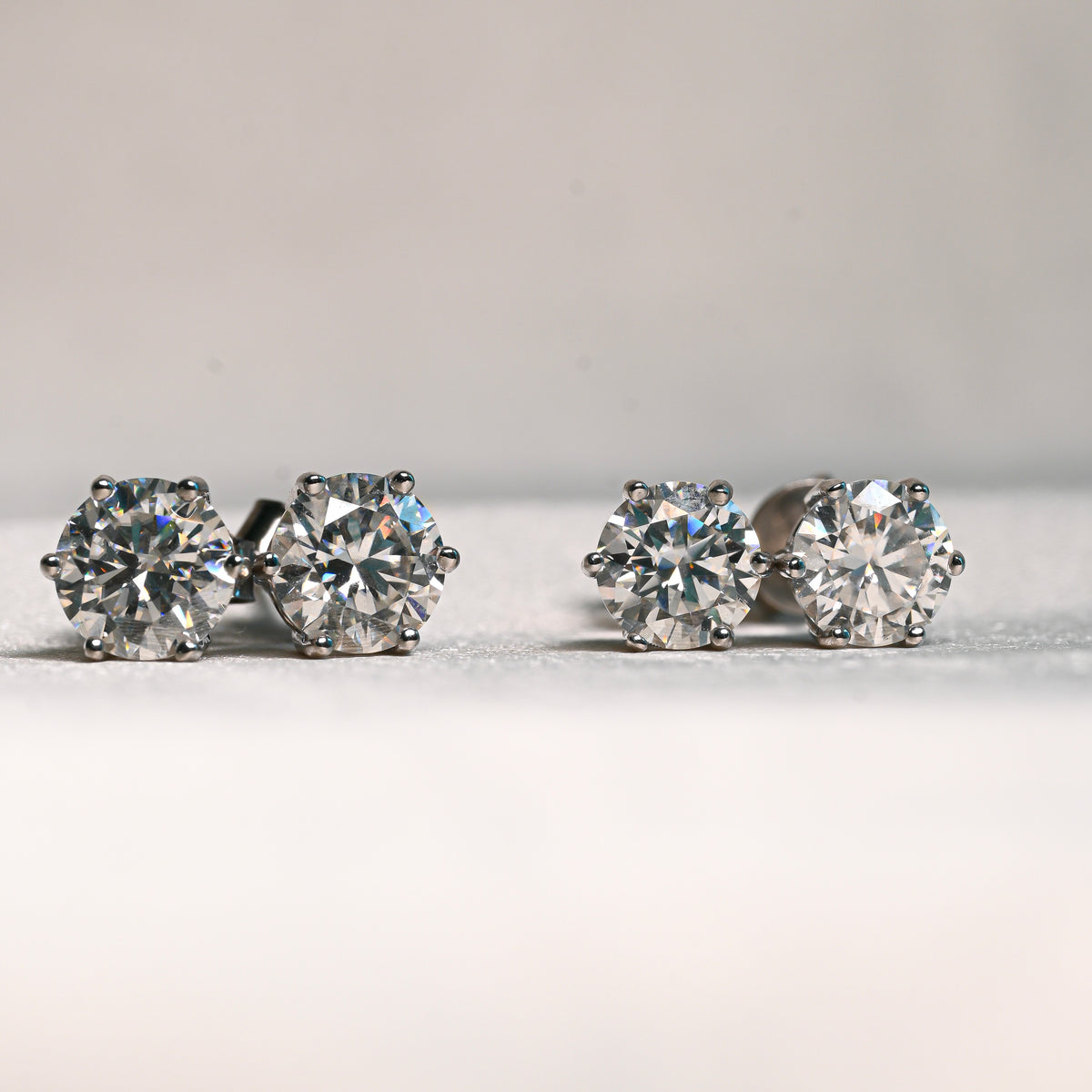 CINDY Round Cut Moissanite Stud Earring Set – 0.1 + 0.3 Carat Each (3mm, 4mm)