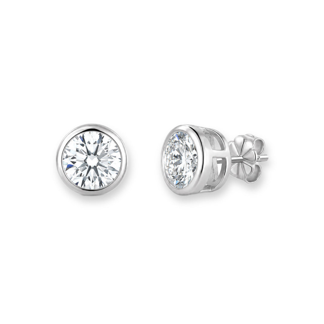 SIENNA Round Cut Moissanite Stud Earrings – 1 Carat Each (6.5mm)