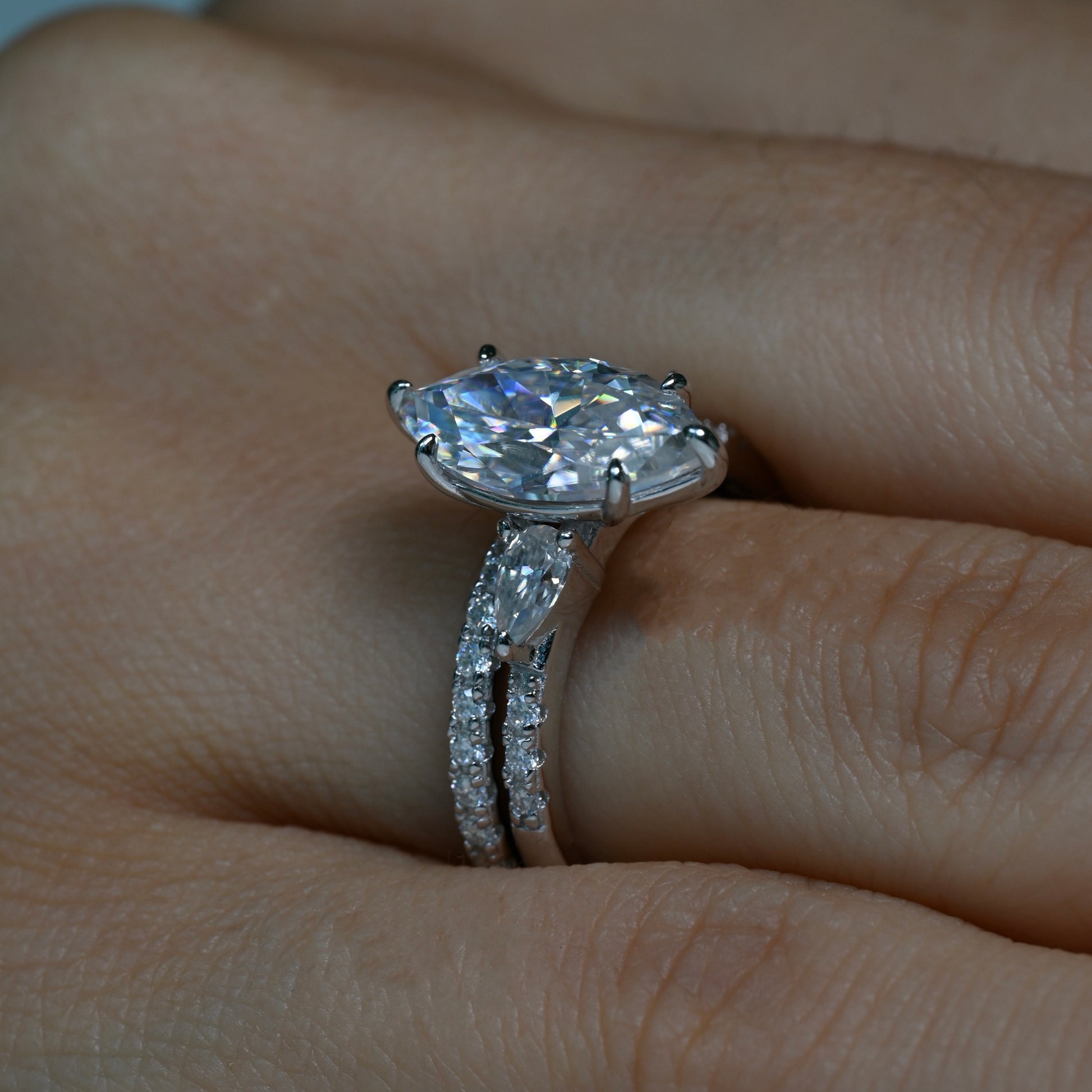 FATIMA 3 Carat Marquise Cut Moissanite Ring set in Sterling Silver