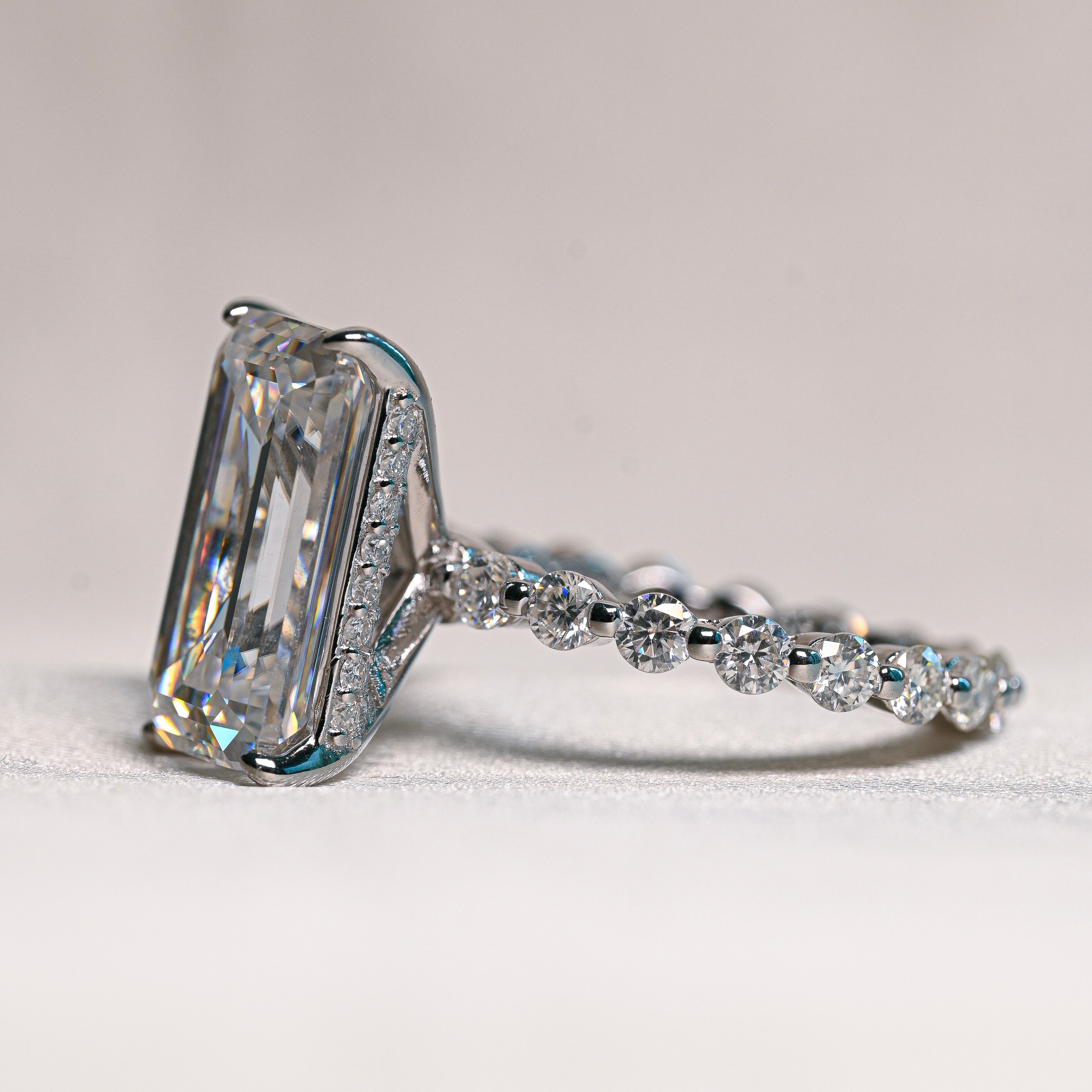 LISA 5 Carat Emerald Cut Moissanite Ring in Sterling Silver