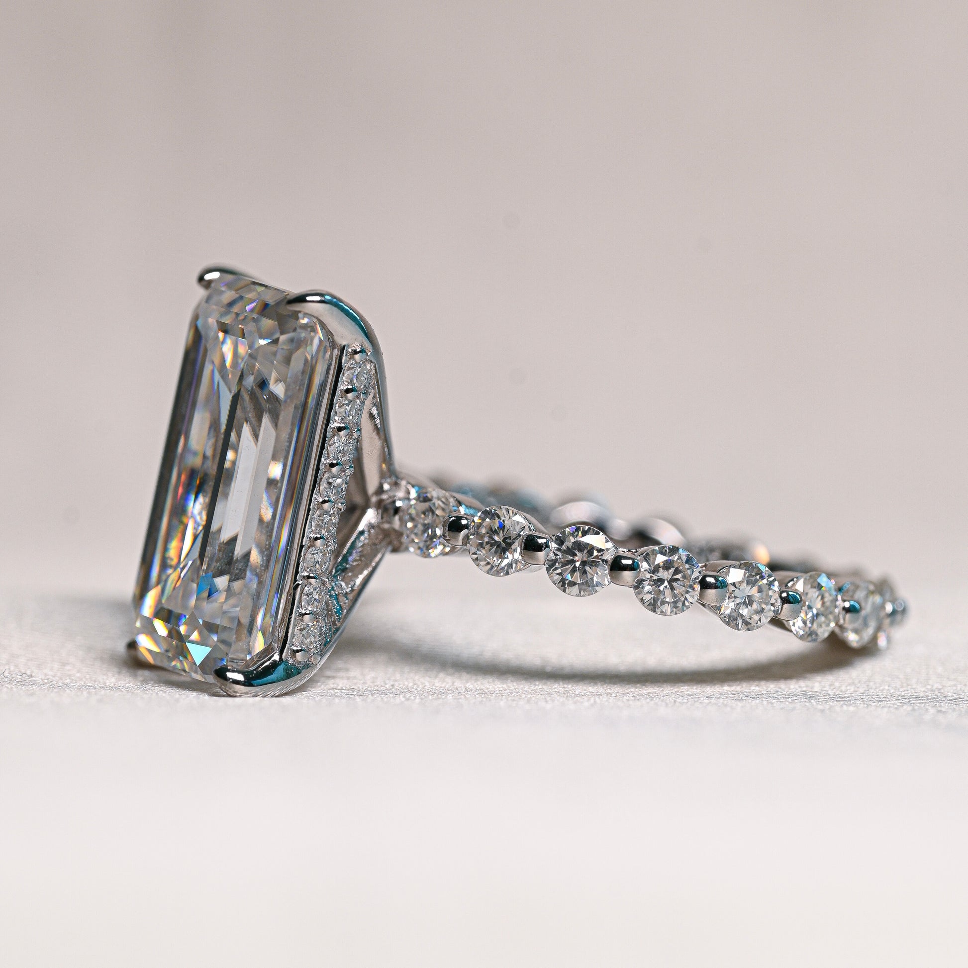 LISA 5 Carat Emerald Cut Moissanite Ring in Sterling Silver
