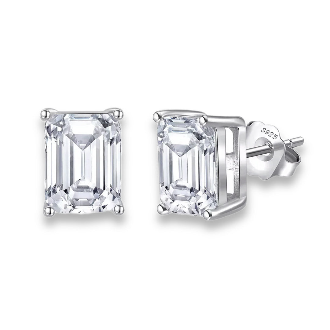 OLÍVIA Emerald Cut Moissanite Stud Earrings - 2 carat Each