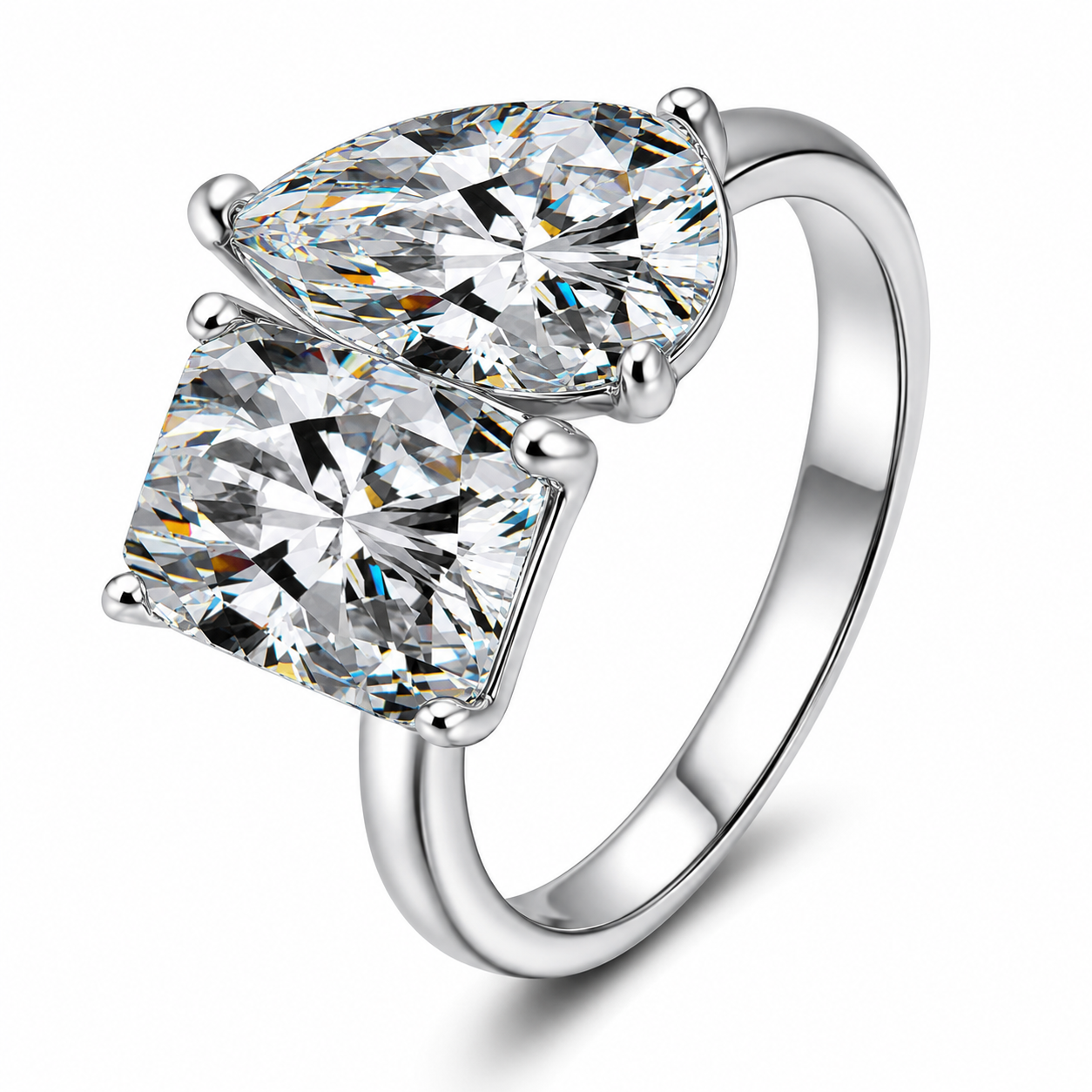 TATY 6 Carat (3 ct + 3 ct) Radiant & Pear Moissanite Ring in Sterling Silver
