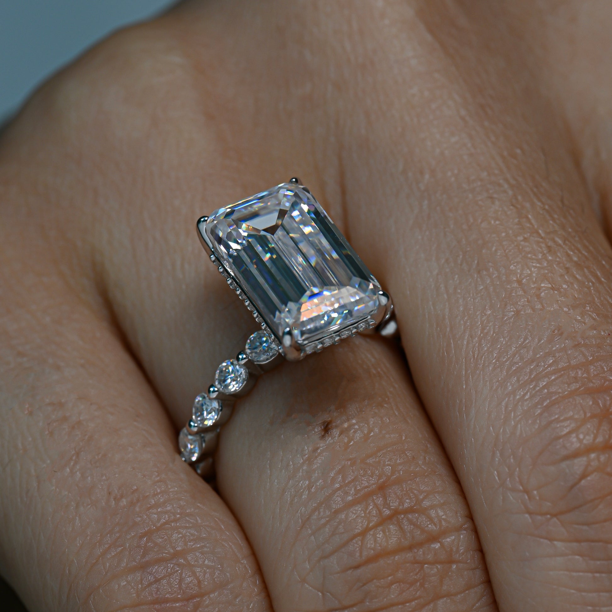 LISA 5 Carat Emerald Cut Moissanite Ring in Sterling Silver