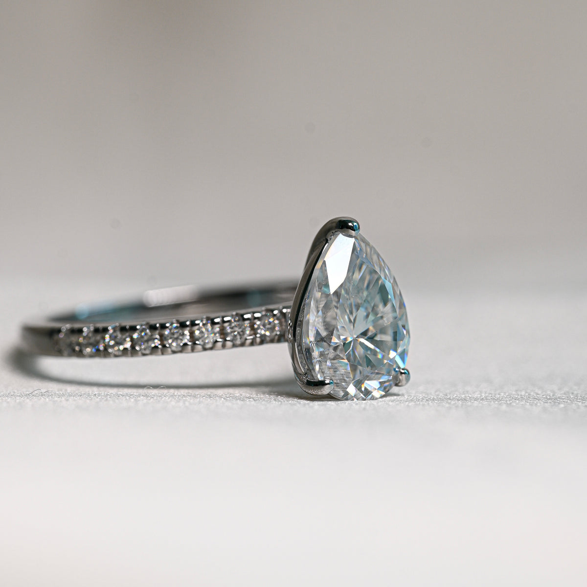 CASSIE 2 Carat Pear-Cut Moissanite Ring in Sterling Silver