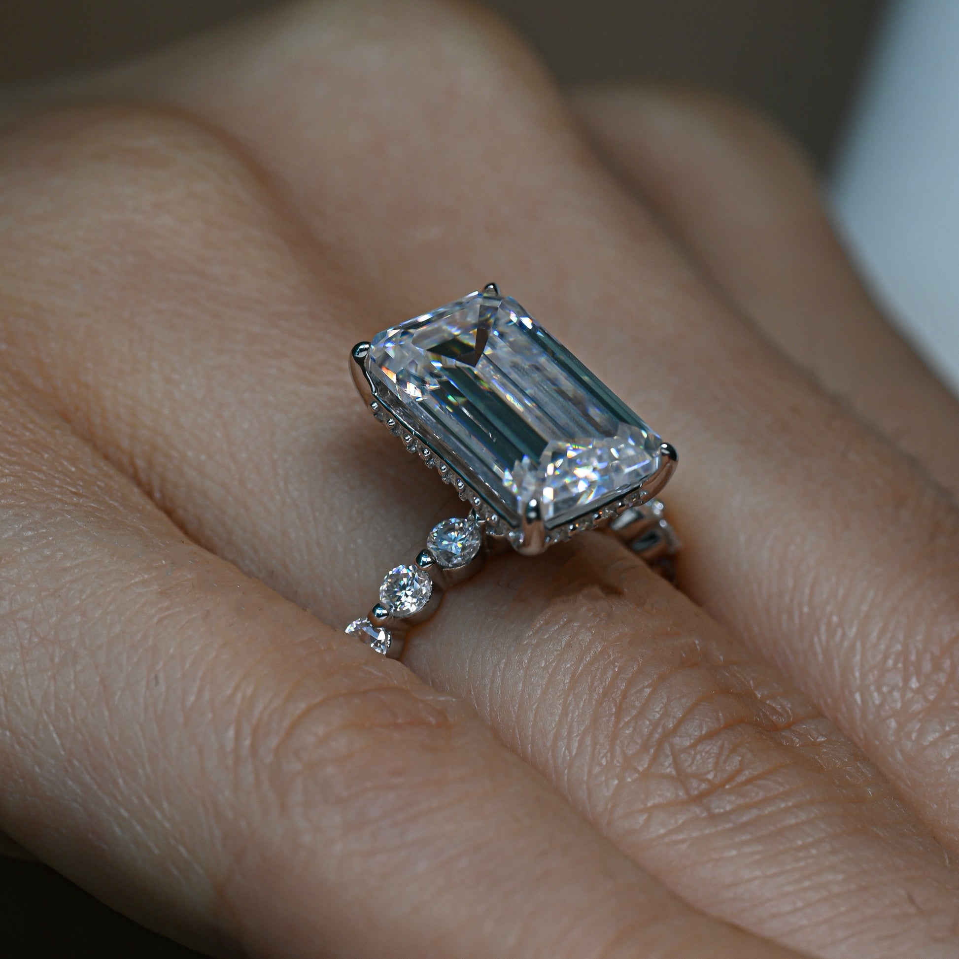 LISA 5 Carat Emerald Cut Moissanite Ring in Sterling Silver