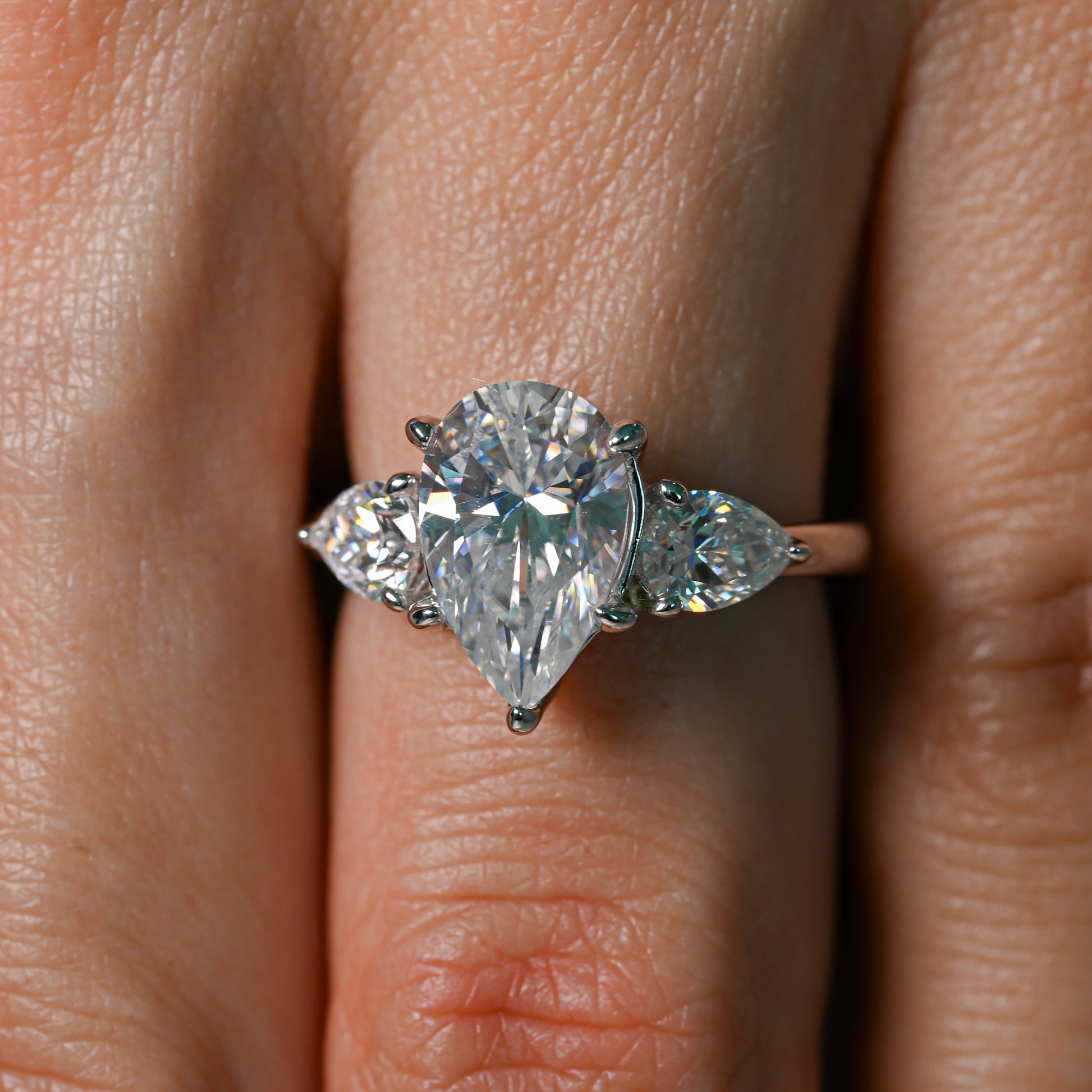EMMY 3 Carat Pear Cut Moissanite Ring in Sterling Silver