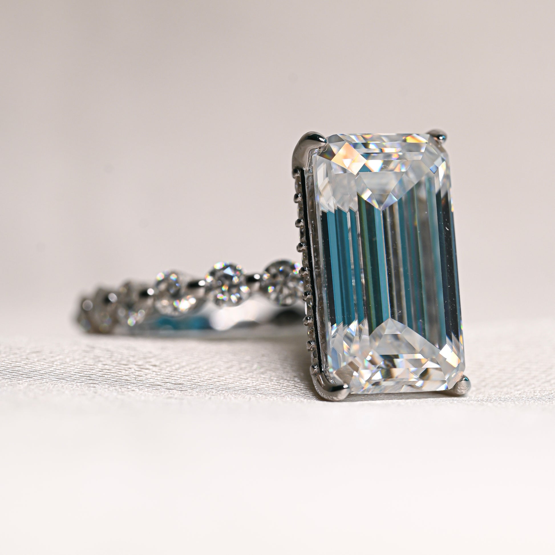LISA 5 Carat Emerald Cut Moissanite Ring in Sterling Silver
