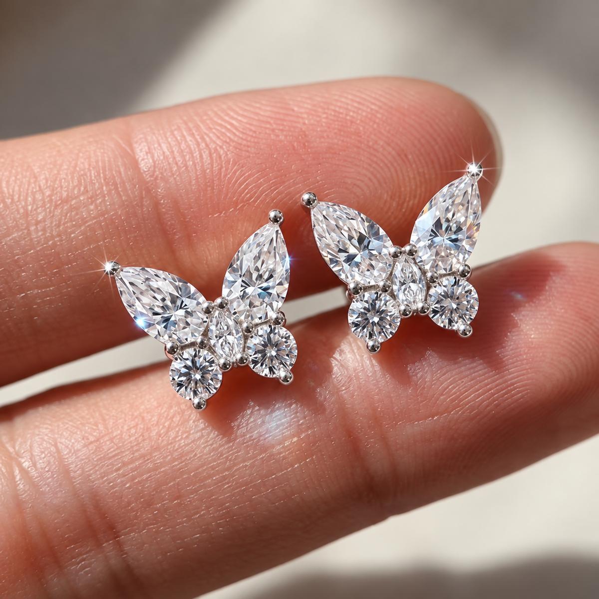 AMANDA 0.35ct Pear Cut + 0.06ct Round Cut Carat Moissanite Earrinngs in Sterling Silver