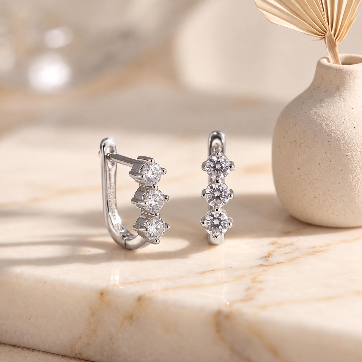 HADARA Round Cut Moissanite Stud Earrings – 0.1 Carat Each (3mm)
