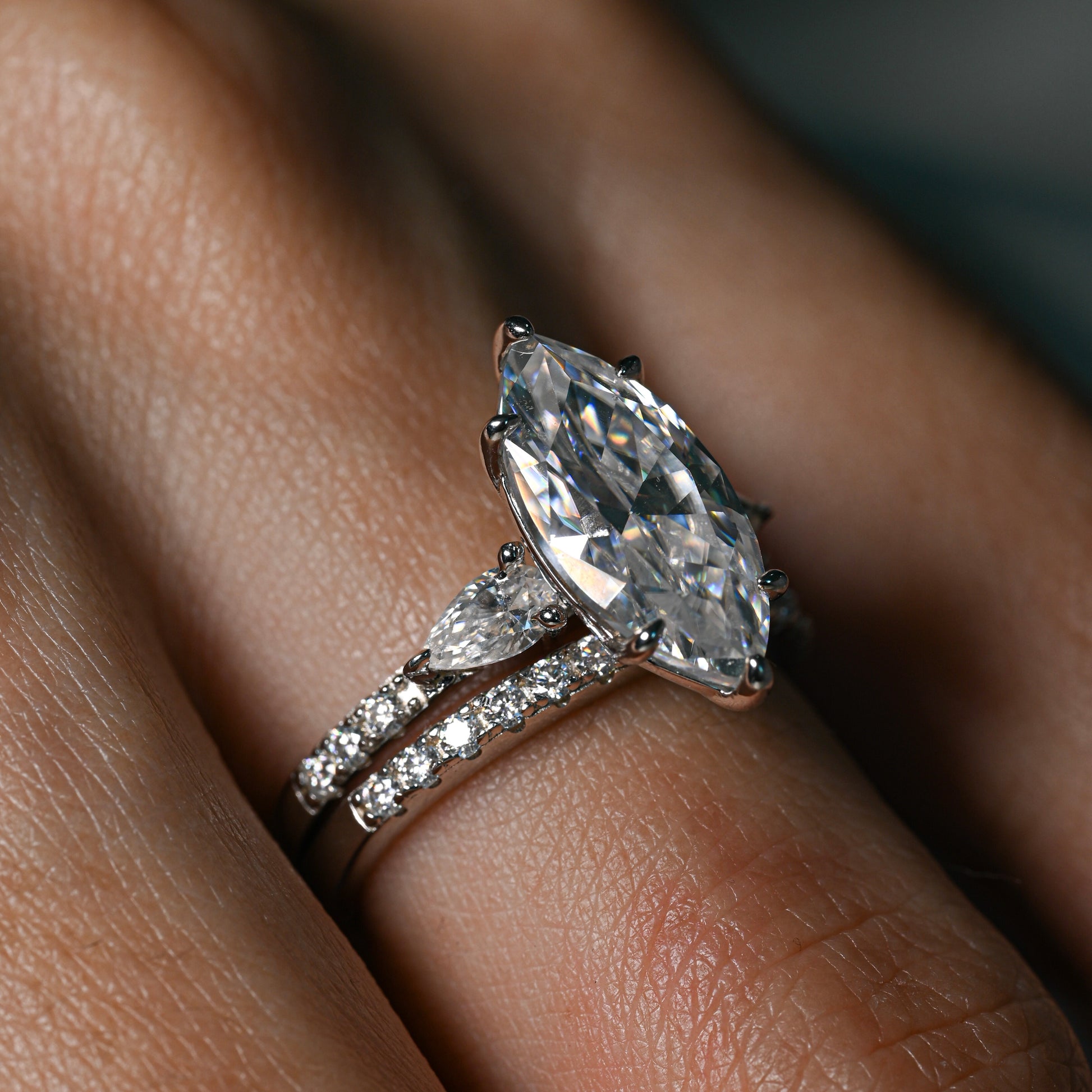 FATIMA 3 Carat Marquise Cut Moissanite Ring set in Sterling Silver