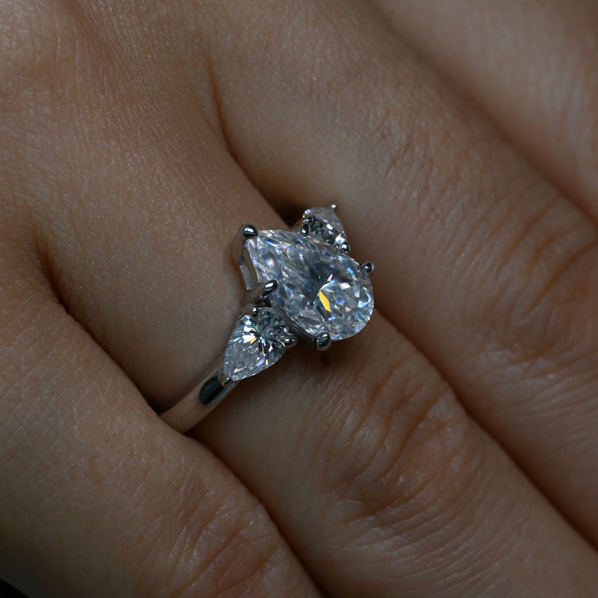 EMMY 3 Carat Pear Cut Moissanite Ring in Sterling Silver
