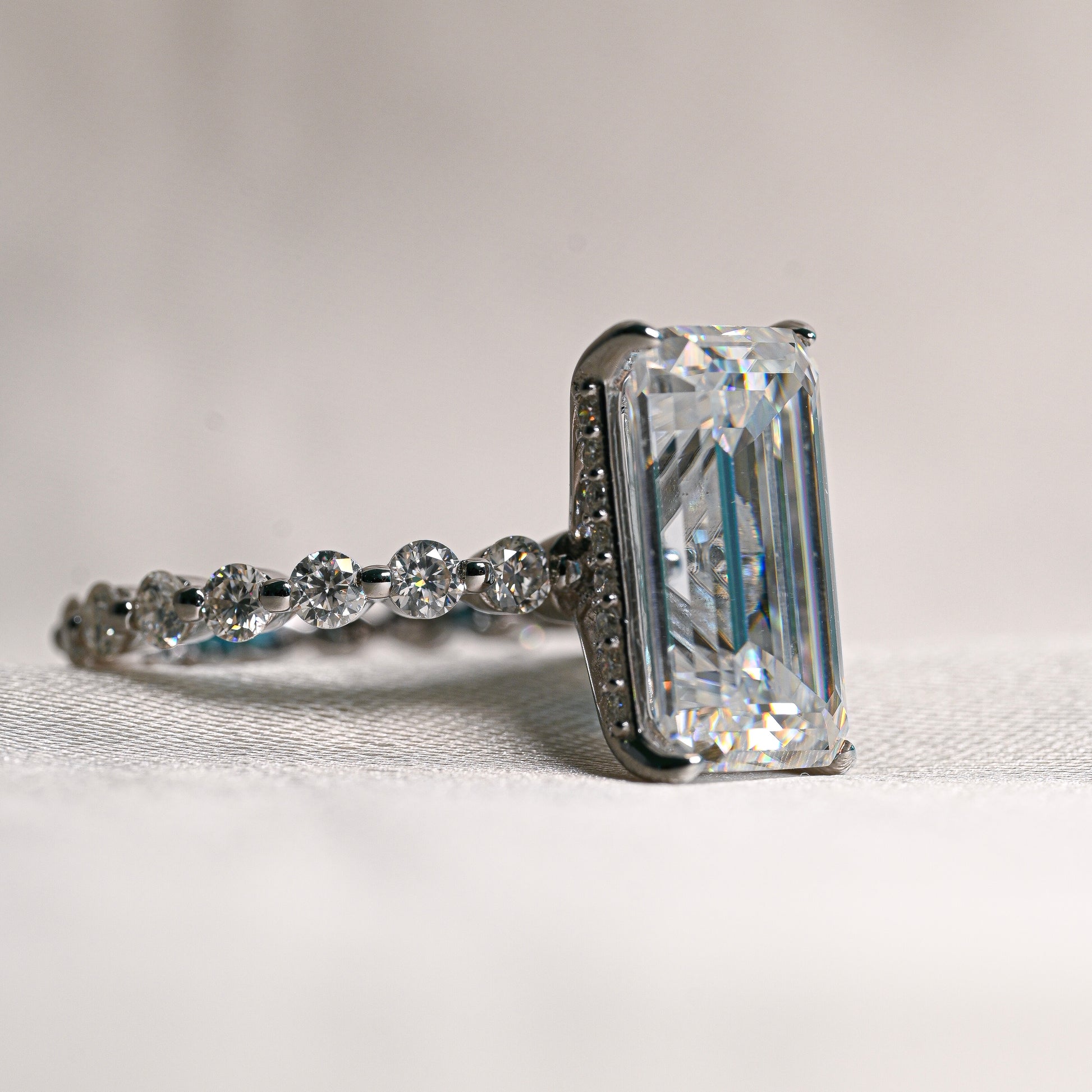 LISA 5 Carat Emerald Cut Moissanite Ring in Sterling Silver
