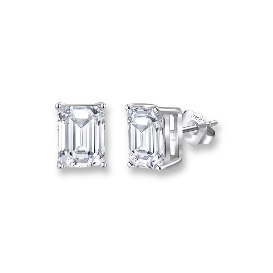 ELARA Emerald Cut Moissanite Stud Earrings – 1 Carat Each