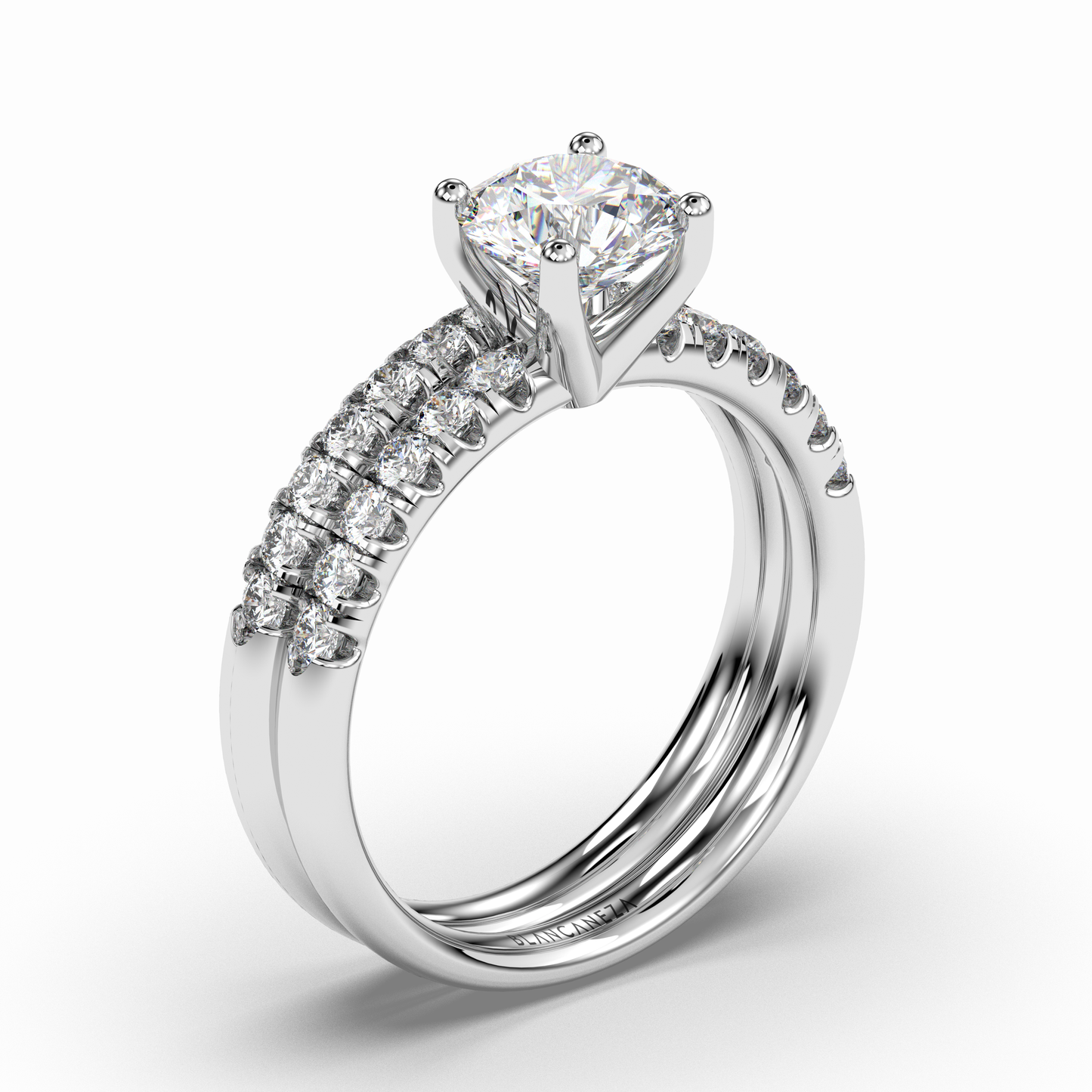 Ring Set simulated diamond crafted in sterling silver 18k white gold rhodium plated, standing side , main stone size 7mm